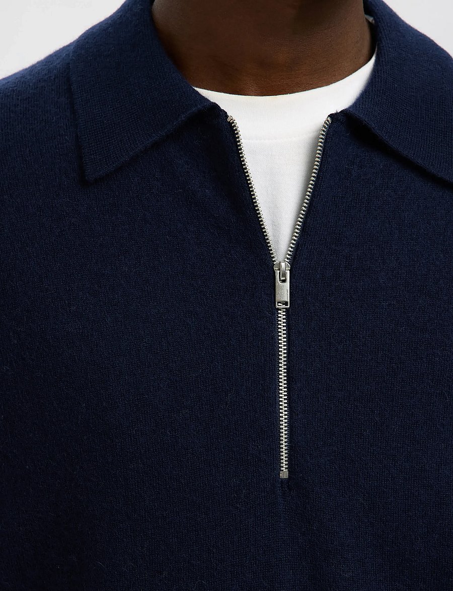 Selected - SLHTRAY MERINO BRUSHED RELAXED ZIP POLO - pullover mit halbem reißverschluss - navy blazer - 4