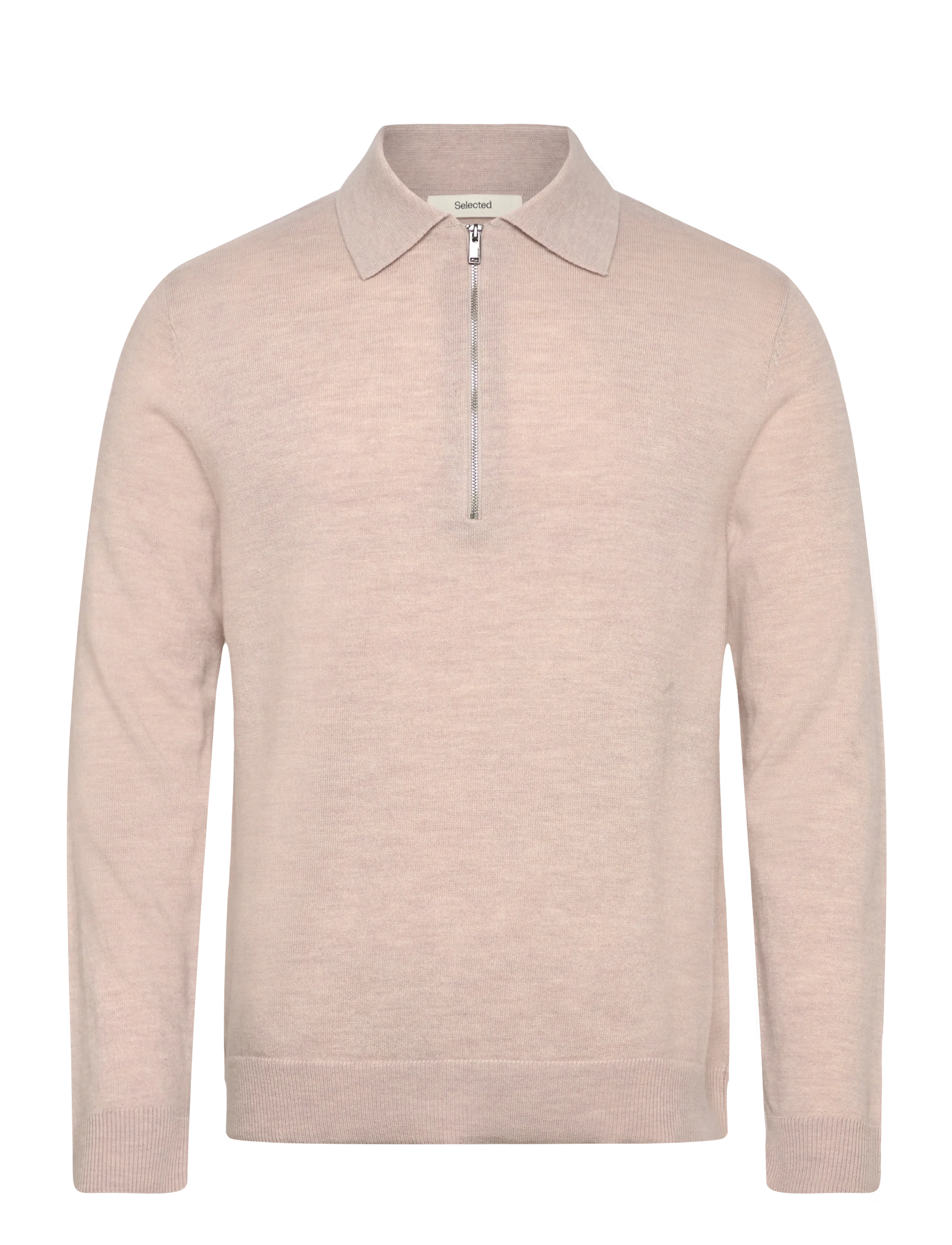 SELECTED Slhtray Merino Brushed Relaxed Zip Polo Beige - XL - Herren