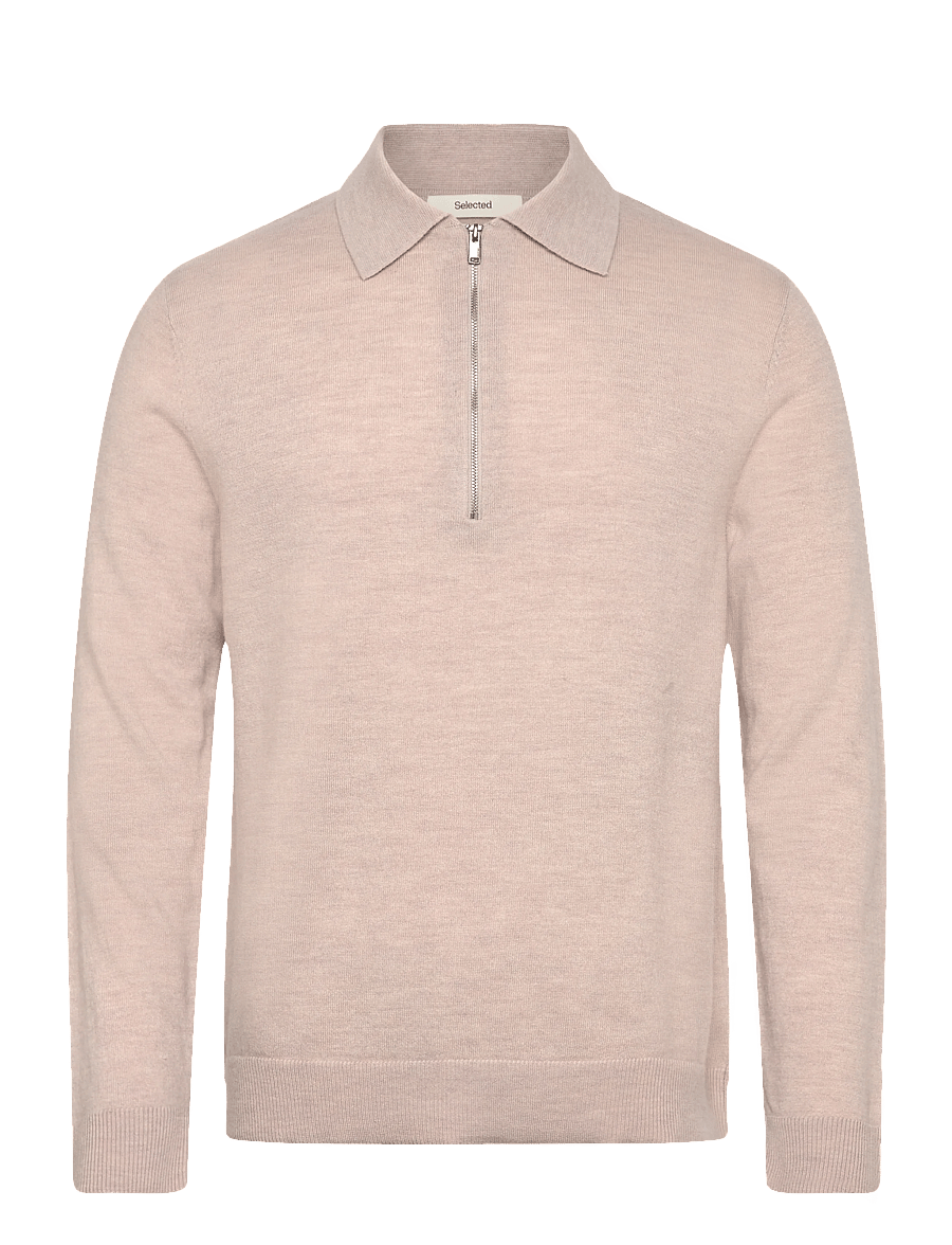Selected - SLHTRAY MERINO BRUSHED RELAXED ZIP POLO - halfzip strik - oatmeal - 1
