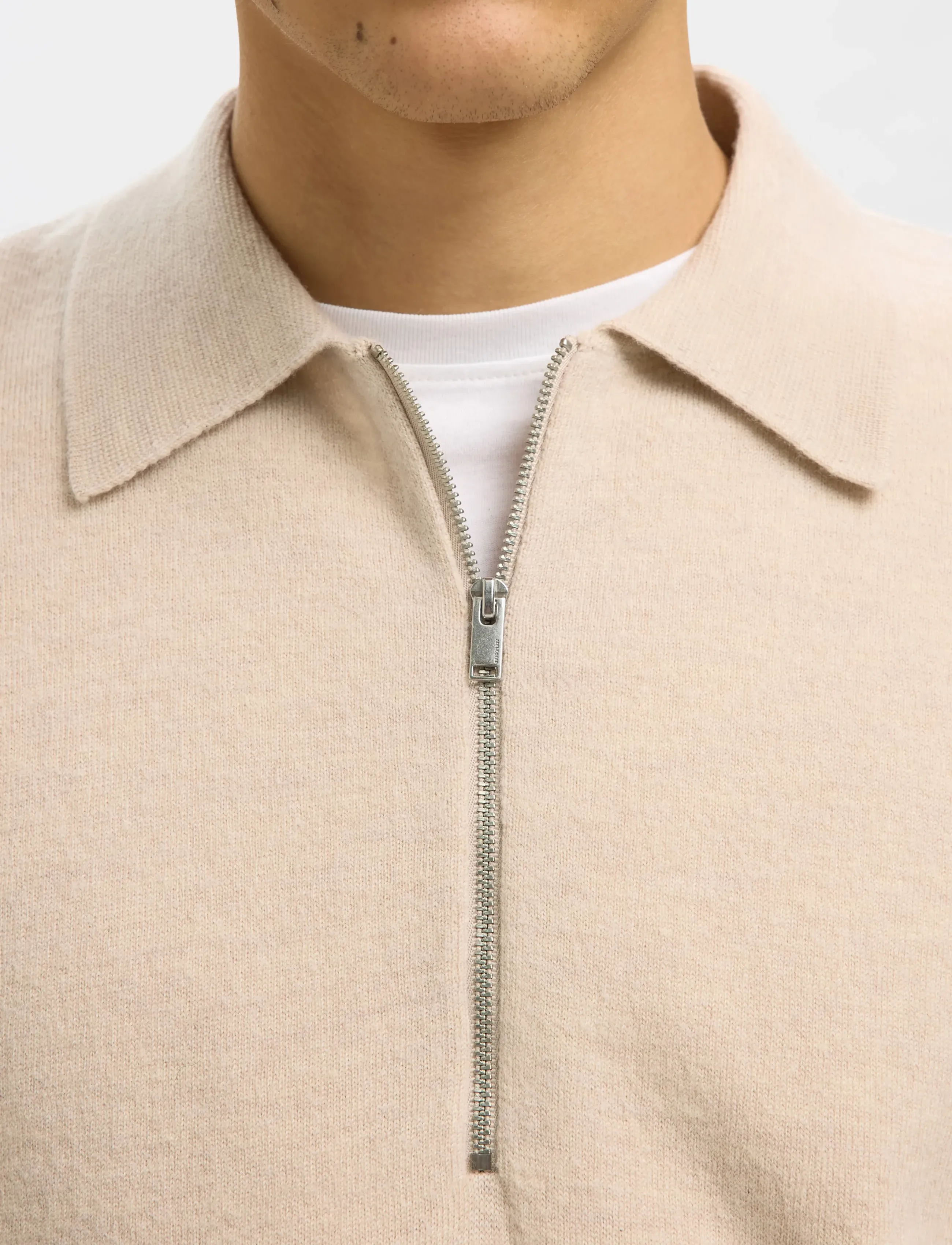 Selected - SLHTRAY MERINO BRUSHED RELAXED ZIP POLO - halfzip strik - oatmeal - 4