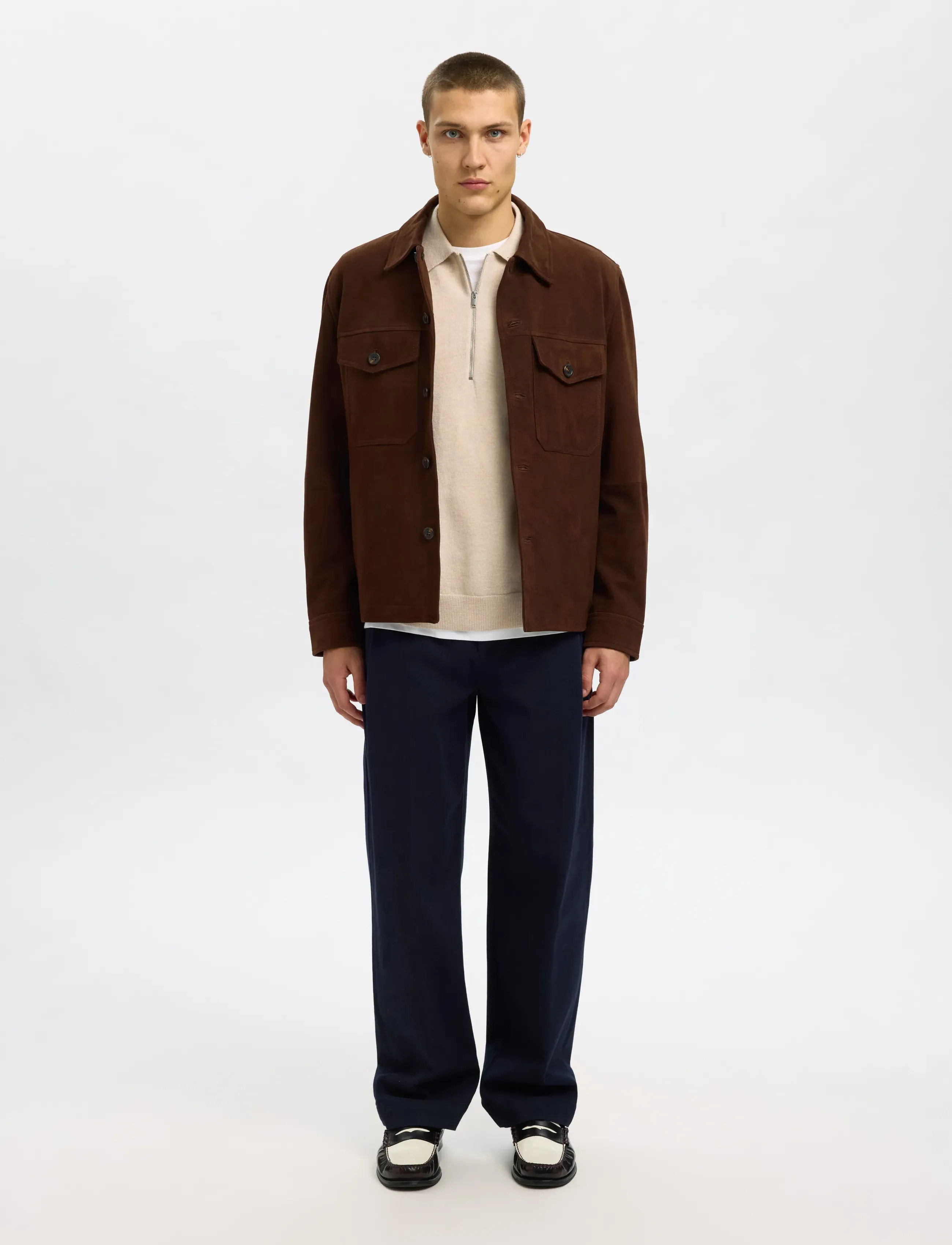Selected - SLHTRAY MERINO BRUSHED RELAXED ZIP POLO - halfzip strik - oatmeal - 5