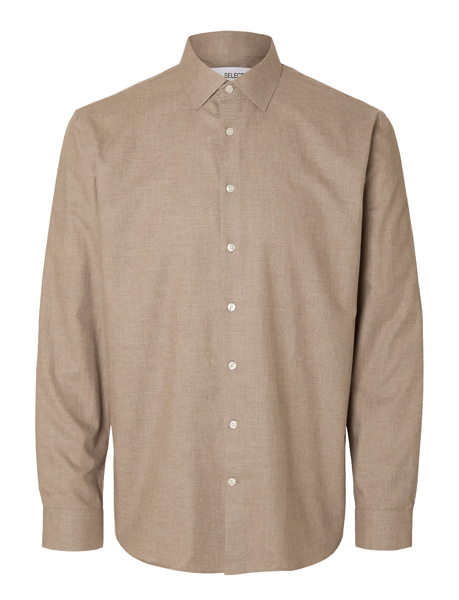 Selected - SLMREG-LEO HEATHER SHIRT LS NOOS - casual skjorter - sand - 0
