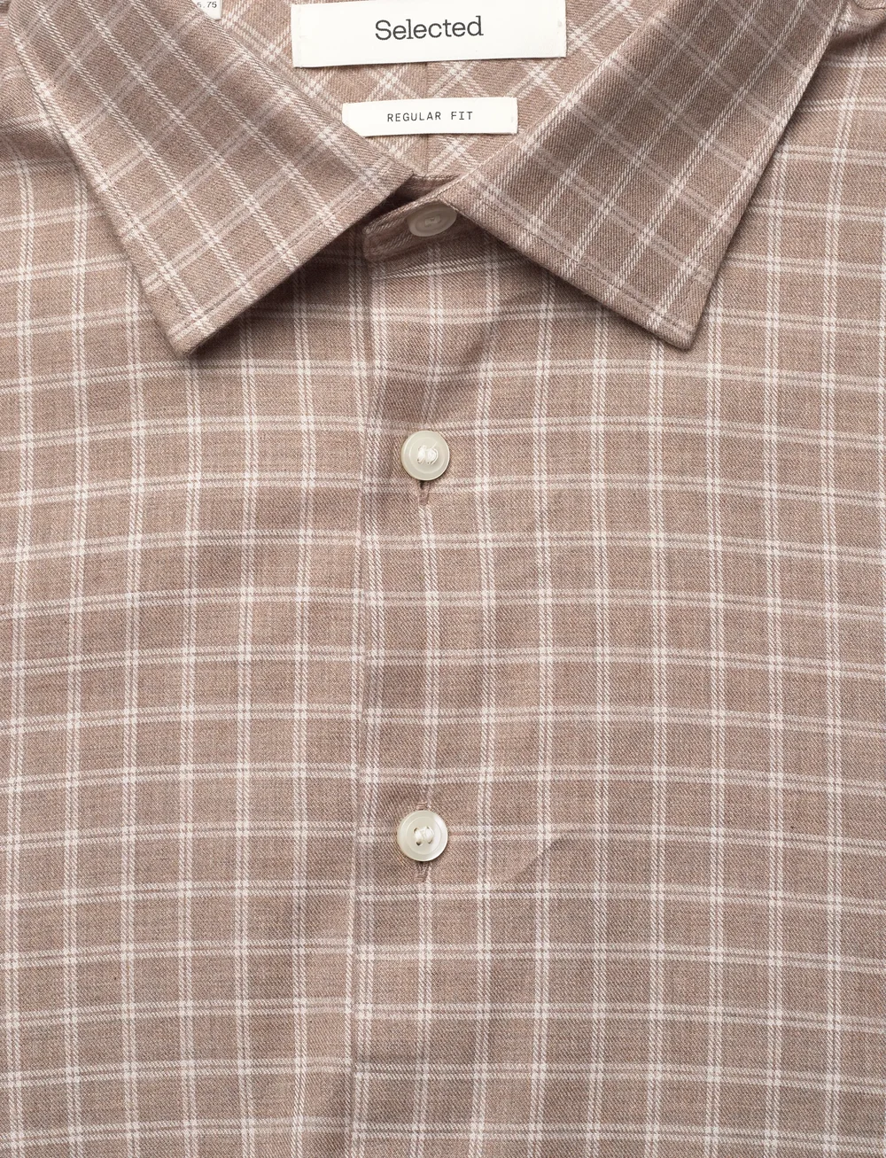 Selected - SLHREG-LEO HEATHER SHIRT LS NOOS - rutede skjorter - sand - 2