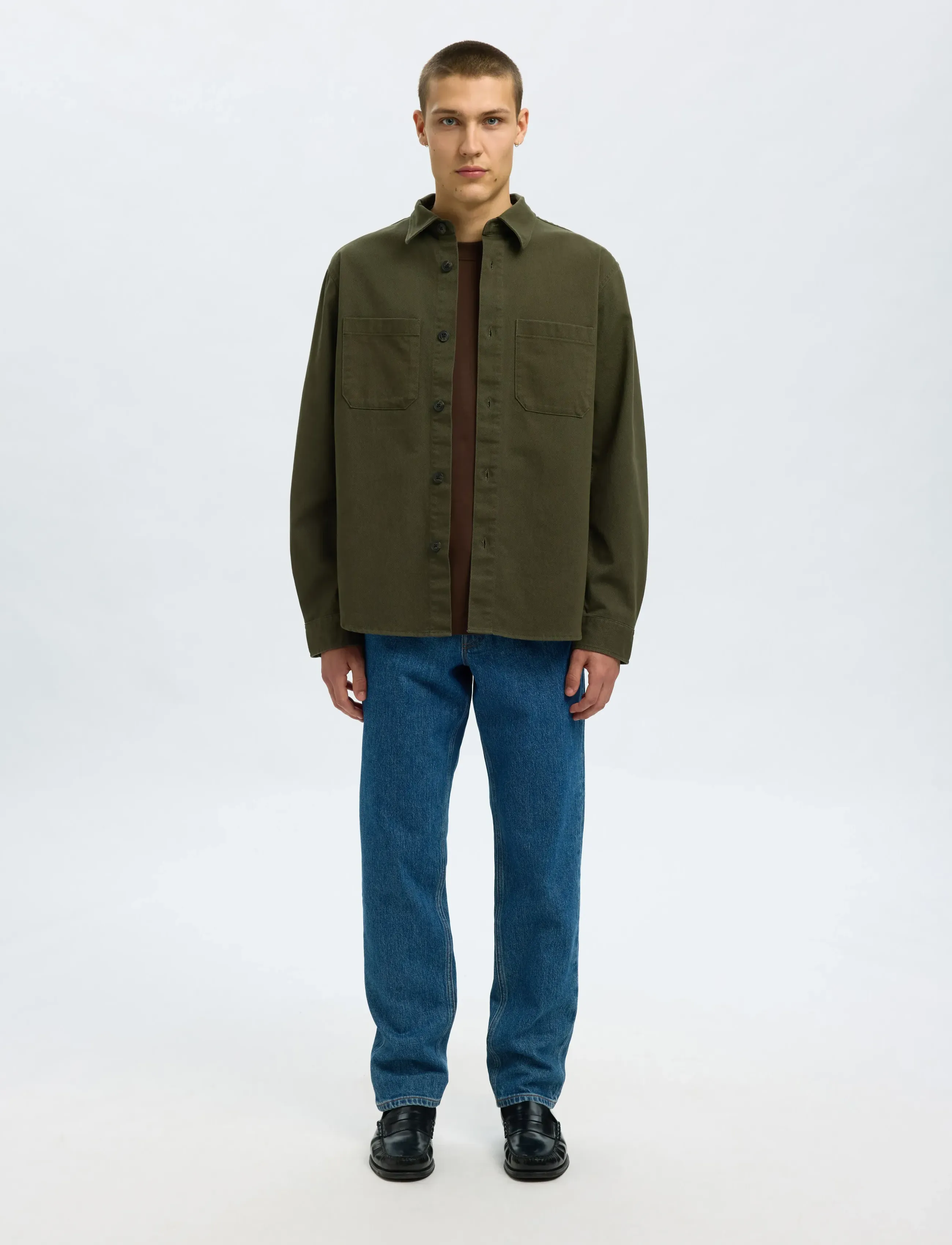 Selected Slhtravis Twill Overshirt Ls Noos, Mænd, Langærmet Overshirt, Grøn, Str: M