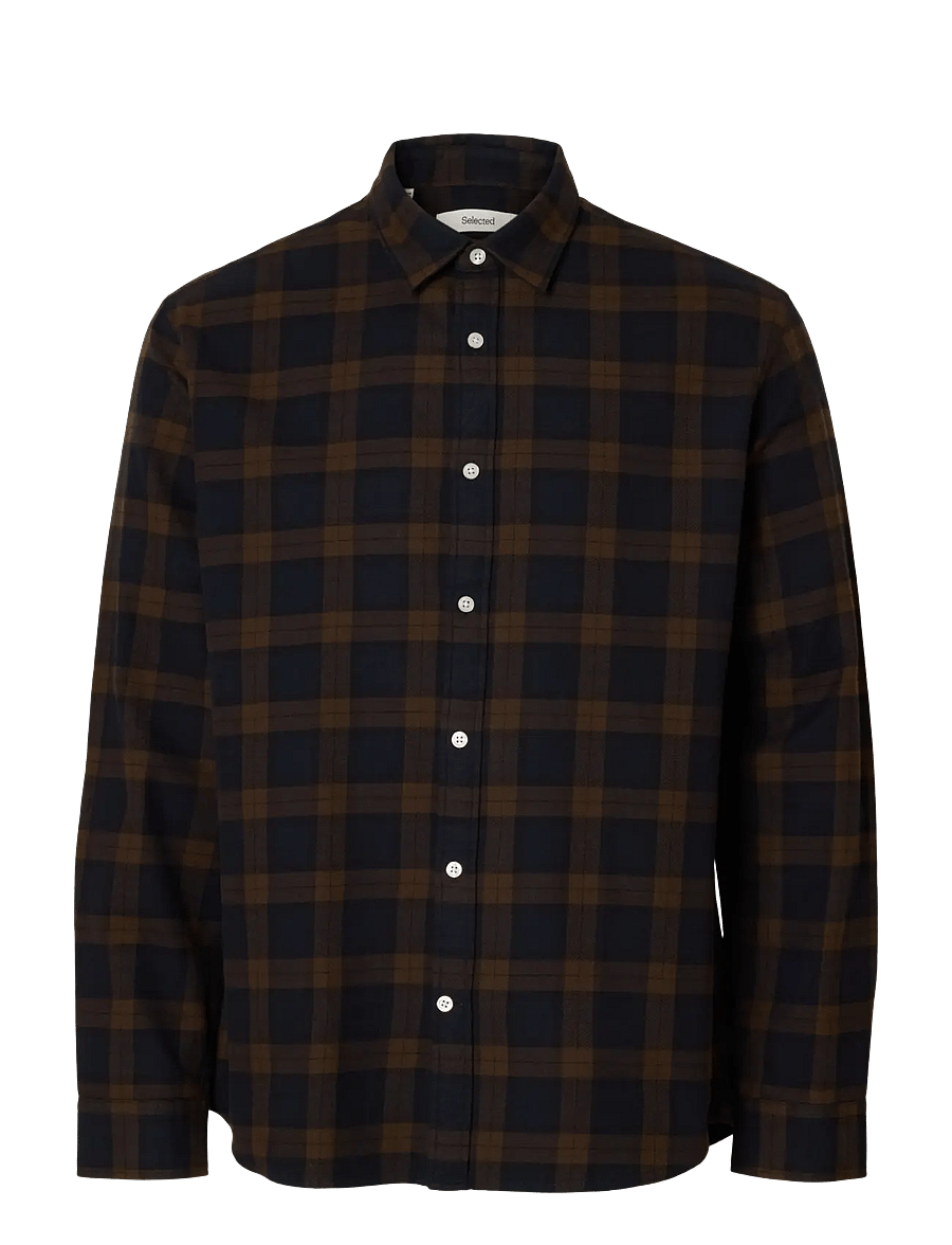 Selected - SLMREGCLAUS NOAH BRUSH TWIST SHT LS NOOS - flannel shirts - demitasse - 1