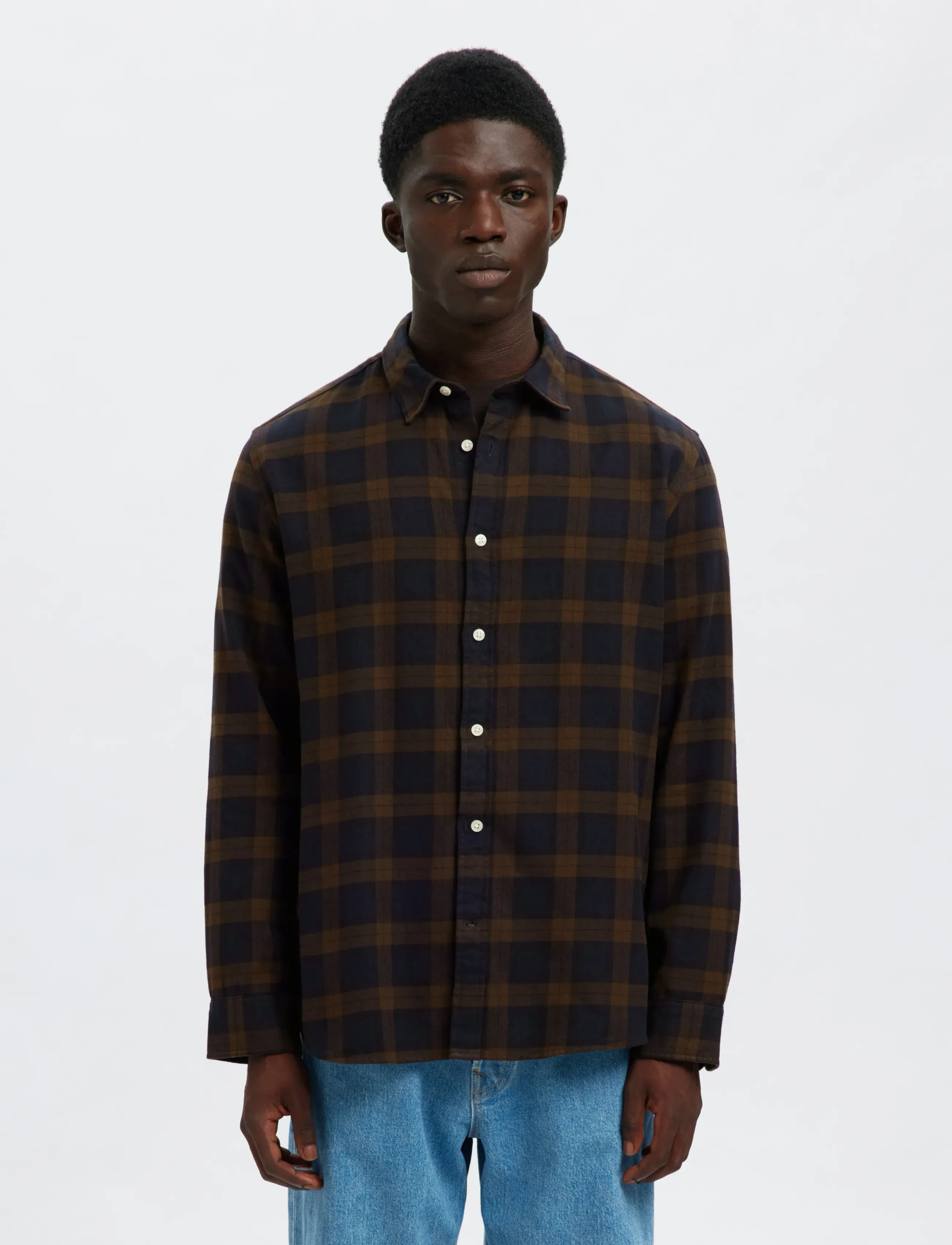 Selected SLMREGCLAUS NOAH BRUSH TWIST SHT LS NOOS - Karierte Hemden - DEMITASSE / brown