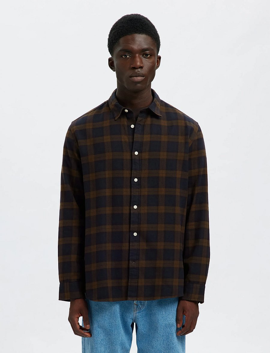 Selected - SLMREGCLAUS NOAH BRUSH TWIST SHT LS NOOS - flannel shirts - demitasse - 0