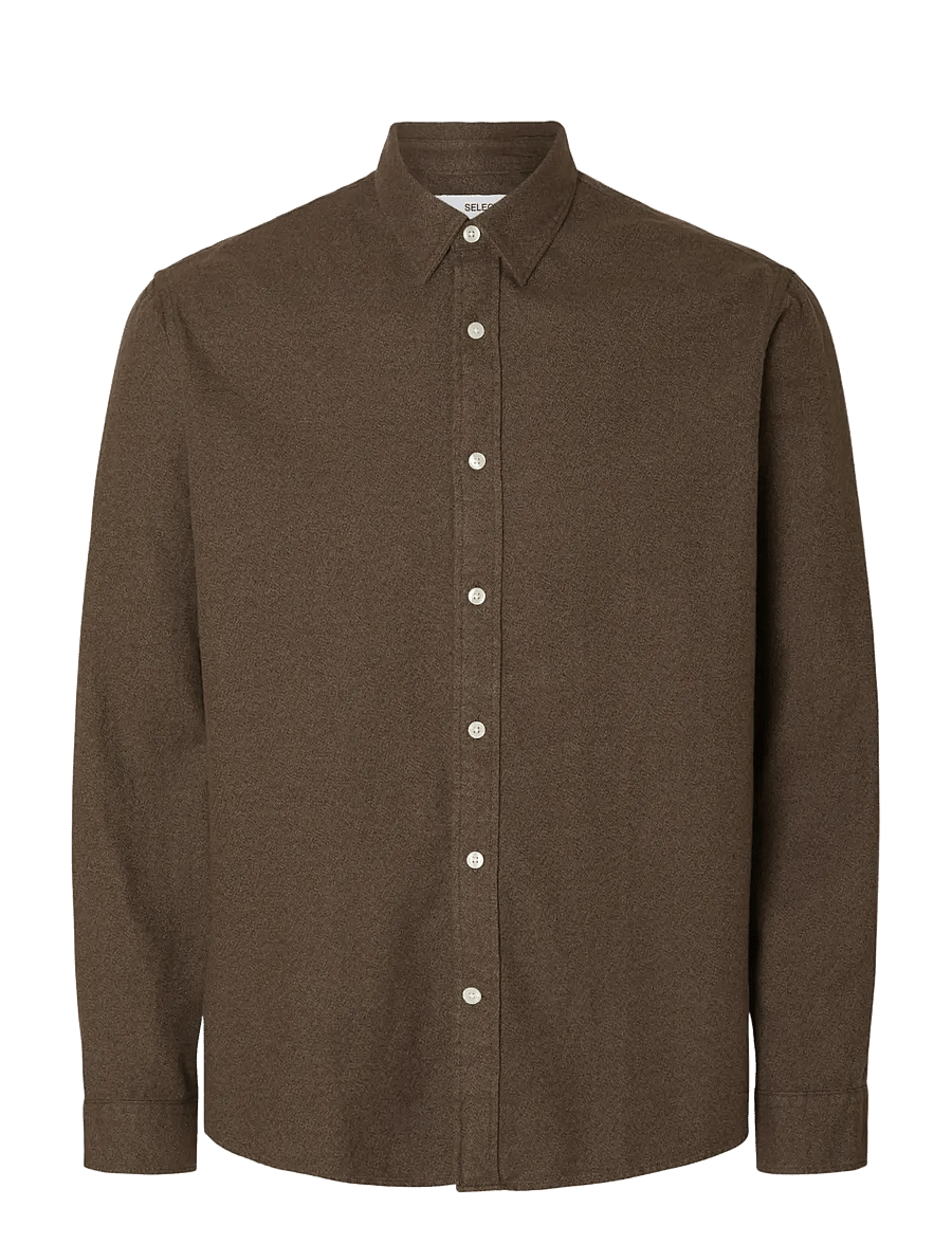 Selected - SLMREGCLAUS NOAH BRUSH TWIST SHT LS NOOS - flanellskjorter - demitasse - 1