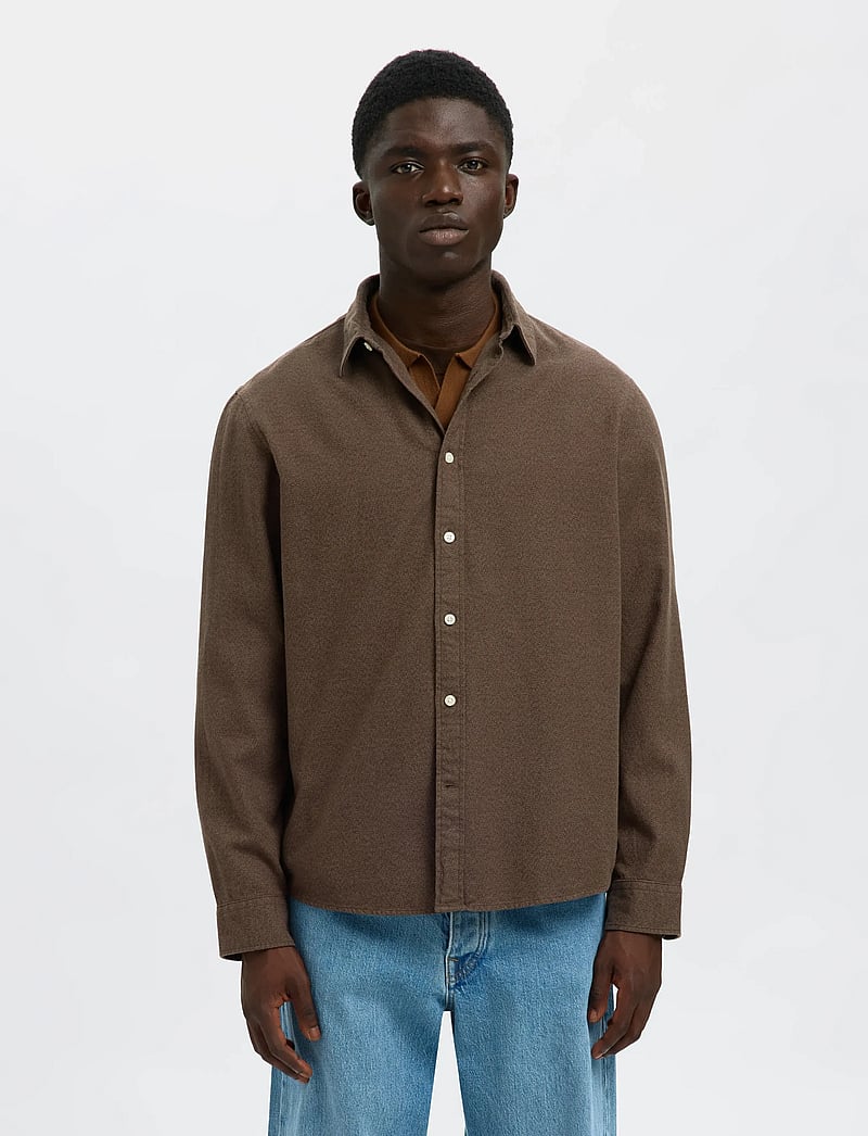 Selected - SLMREGCLAUS NOAH BRUSH TWIST SHT LS NOOS - flanell-hemden - demitasse - 0