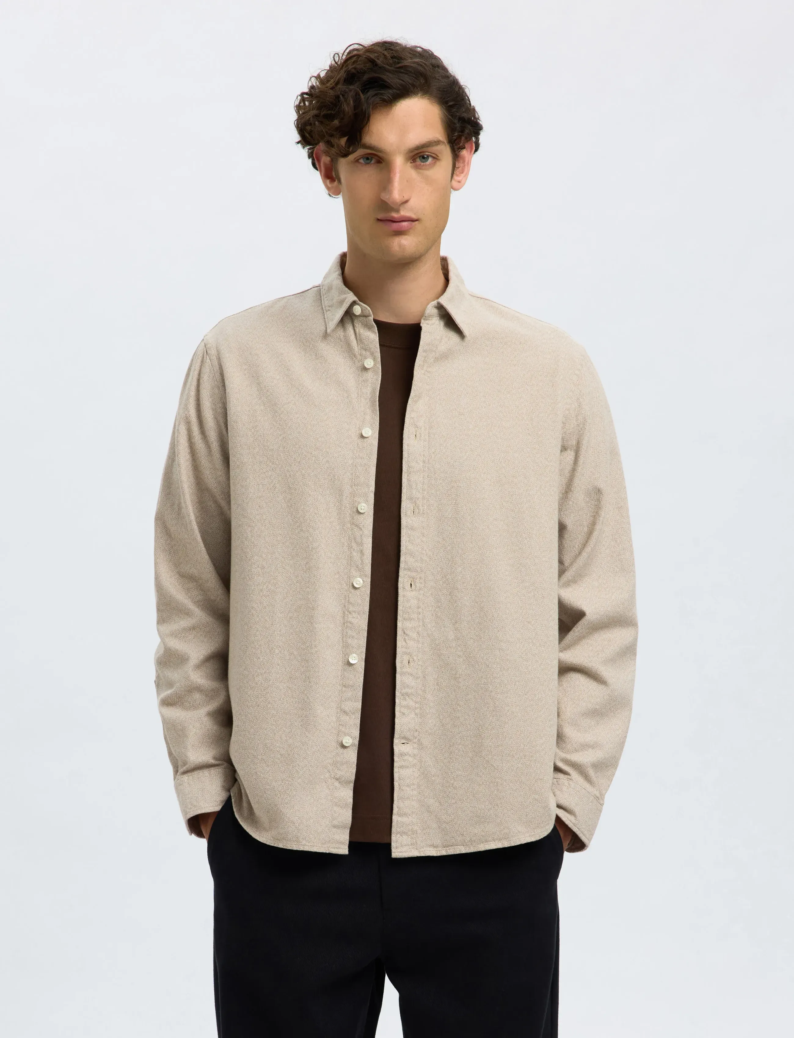 Selected - SLMREGCLAUS NOAH BRUSH TWIST SHT LS NOOS - flanellskjortor - egret - 0