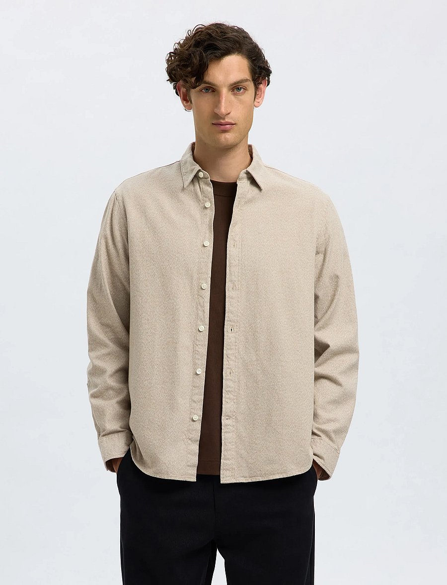 Selected - SLMREGCLAUS NOAH BRUSH TWIST SHT LS NOOS - flaneliniai marškiniai - egret - 0
