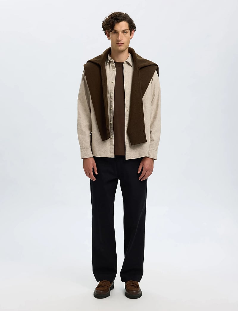 Selected - SLHREGNOAH BRUSHED TWIST SHIRT LS NOOS - flanellskjortor - egret - 4