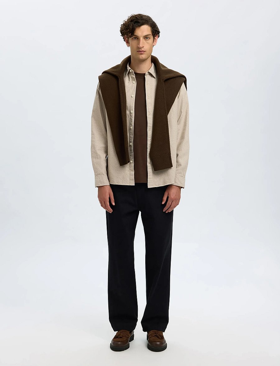 Selected - SLMREGCLAUS NOAH BRUSH TWIST SHT LS NOOS - flaneliniai marškiniai - egret - 4