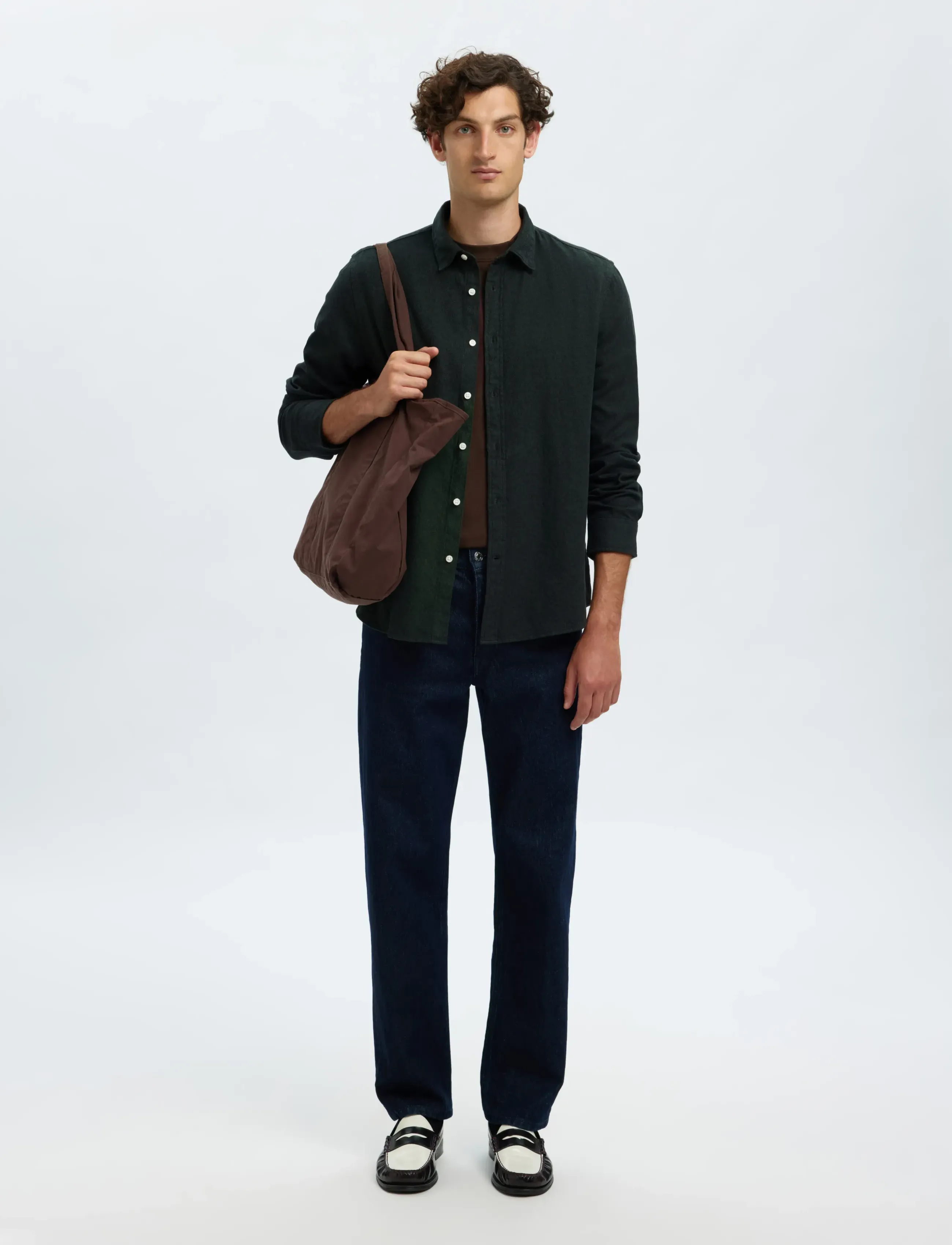 Selected - SLMREGCLAUS NOAH BRUSH TWIST SHT LS NOOS - flanellipaidat - forest night - 4