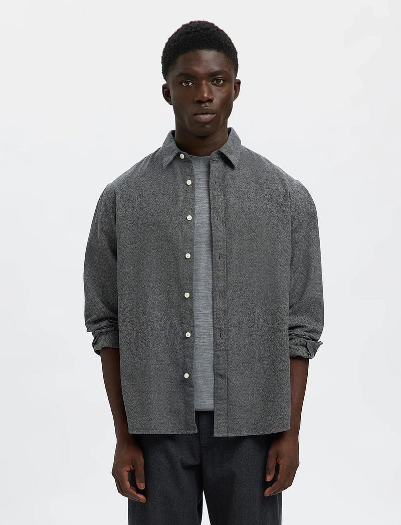 Selected - SLHREGNOAH BRUSHED TWIST SHIRT LS NOOS - flanellskjortor - gray flannel - 0