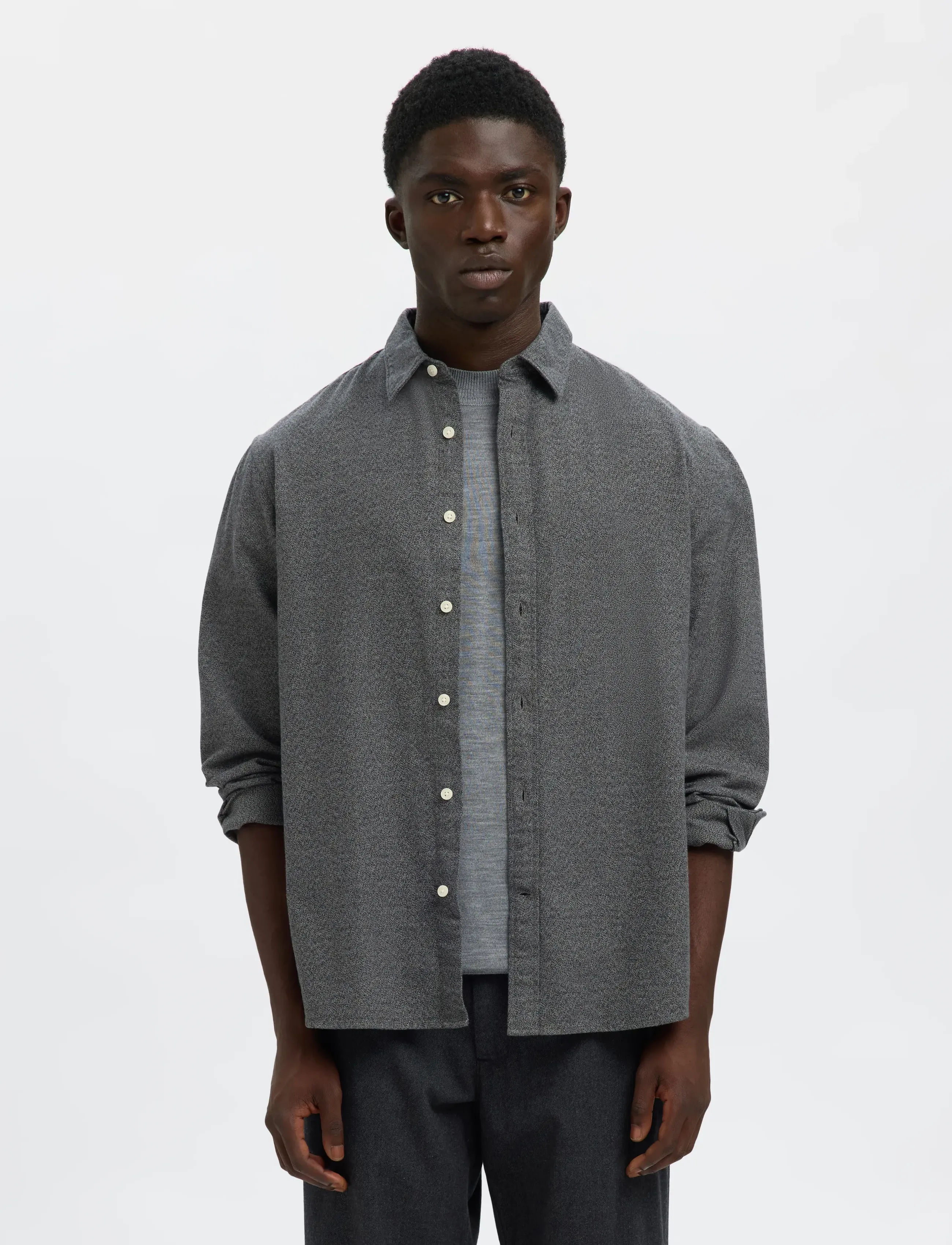 Selected SLMREGCLAUS NOAH BRUSH TWIST SHT LS NOOS - Skjorter - GRAY FLANNEL / grey