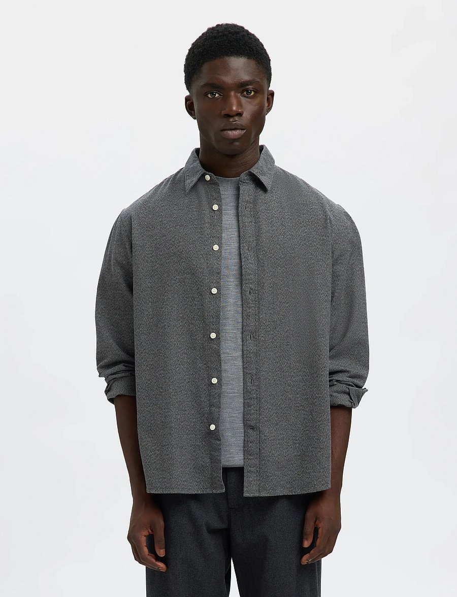 Selected - SLMREGCLAUS NOAH BRUSH TWIST SHT LS NOOS - flannel shirts - gray flannel - 0