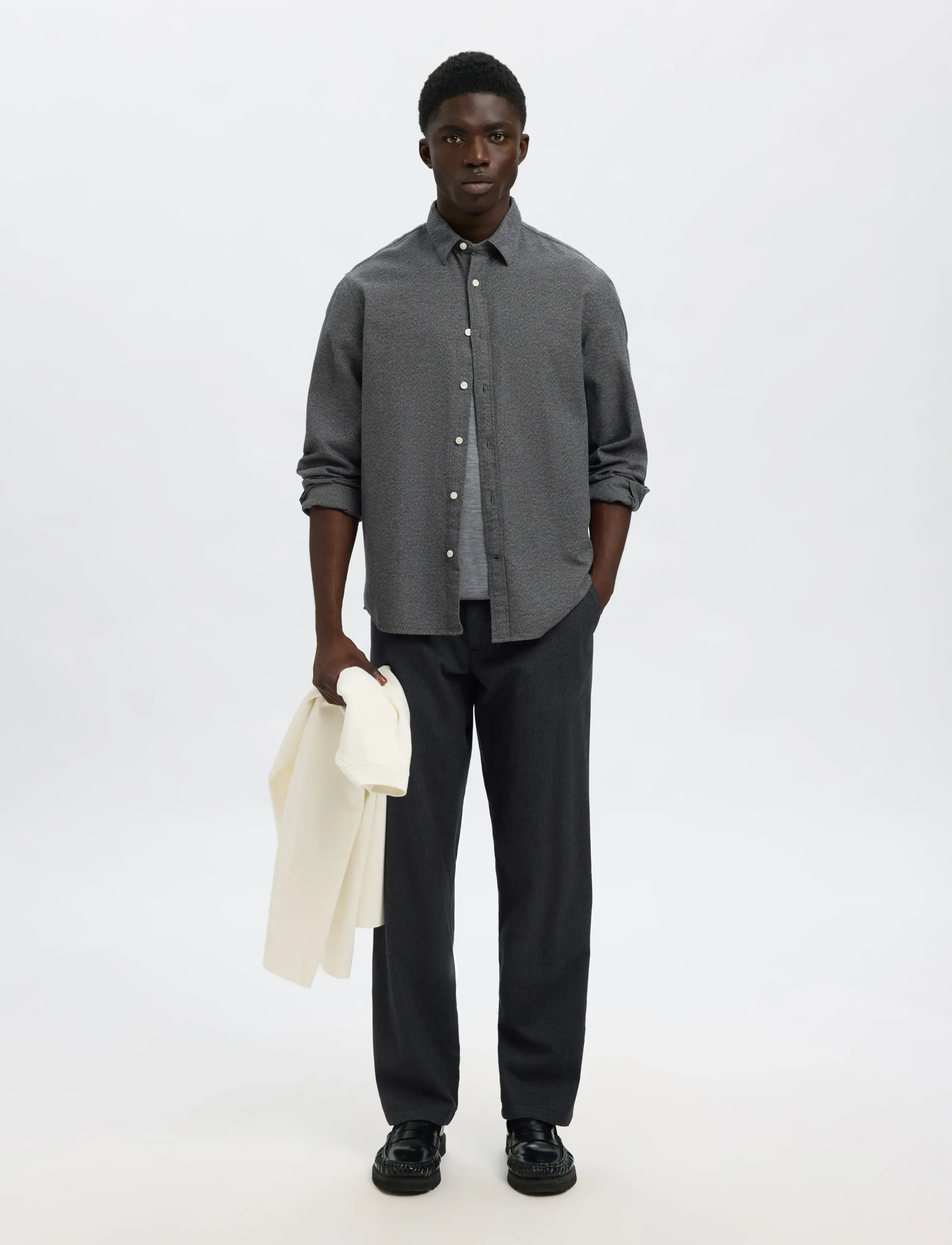 Selected - SLMREGCLAUS NOAH BRUSH TWIST SHT LS NOOS - flannel-skjorter - gray flannel - 3