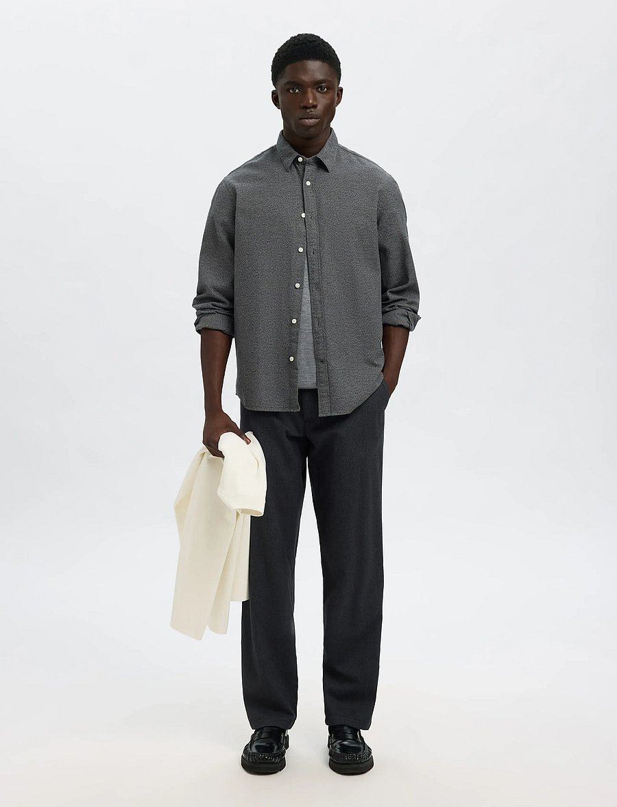 Selected - SLMREGCLAUS NOAH BRUSH TWIST SHT LS NOOS - flannel shirts - gray flannel - 3