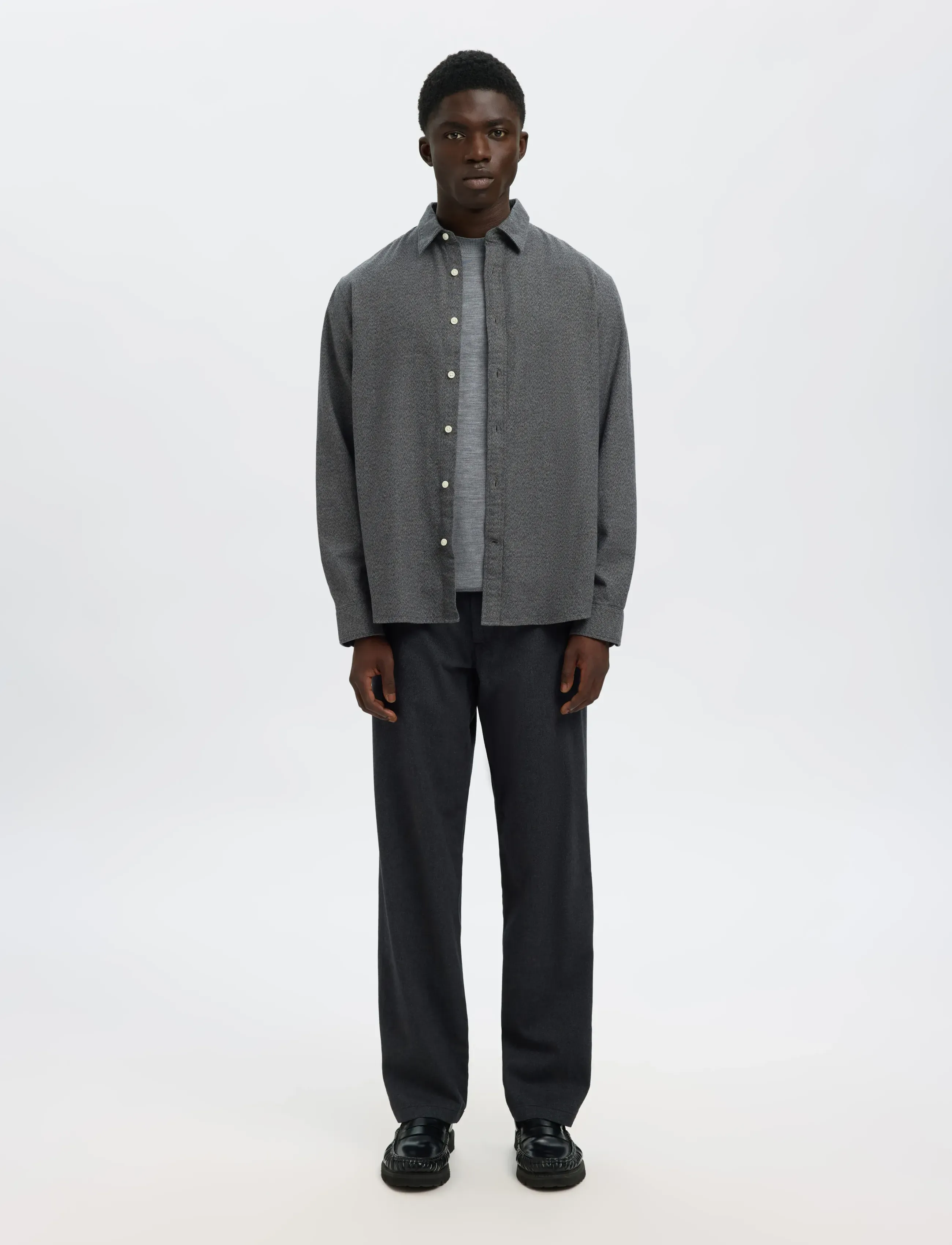 Selected - SLMREGCLAUS NOAH BRUSH TWIST SHT LS NOOS - flannel-skjorter - gray flannel - 4