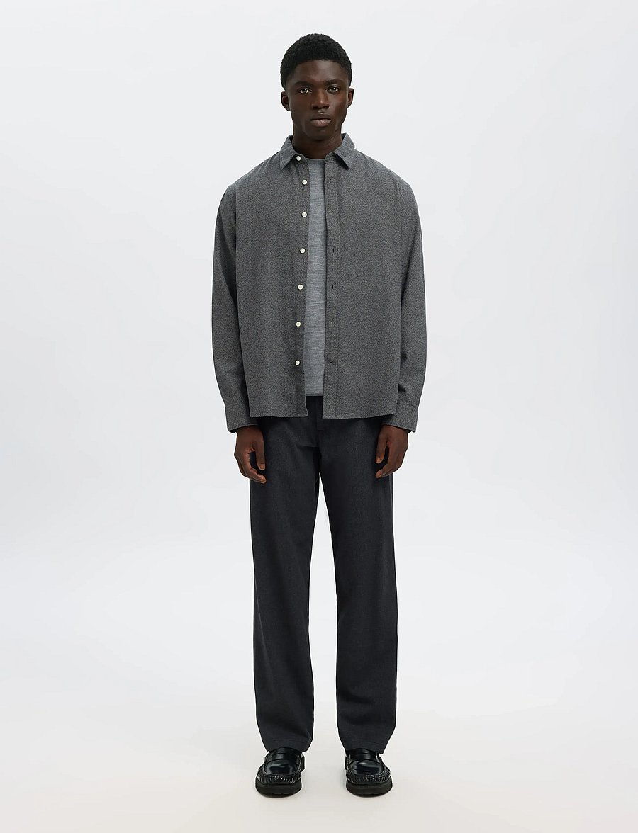 Selected - SLMREGCLAUS NOAH BRUSH TWIST SHT LS NOOS - flannel shirts - gray flannel - 4
