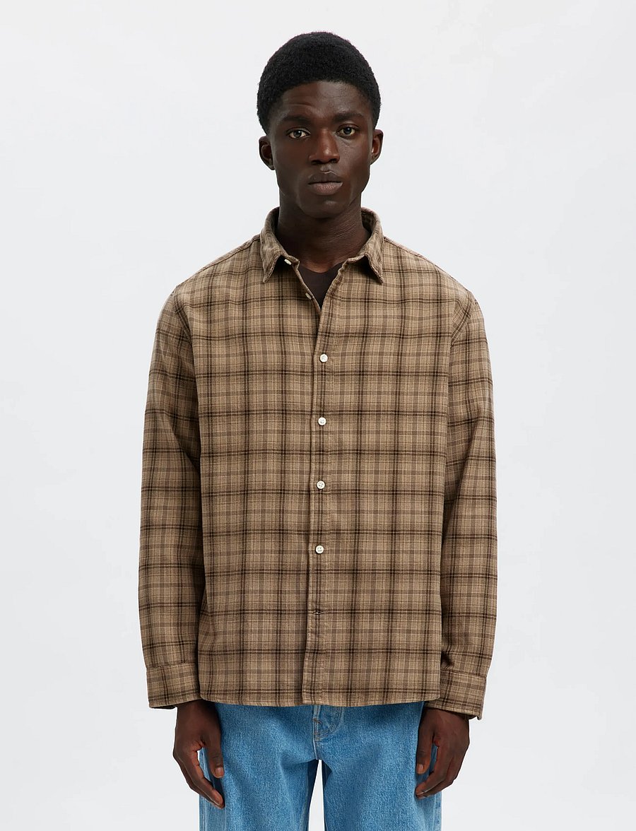 Selected - SLMREGCLAUS NOAH BRUSH TWIST SHT LS NOOS - flanell-hemden - savannah tan - 0