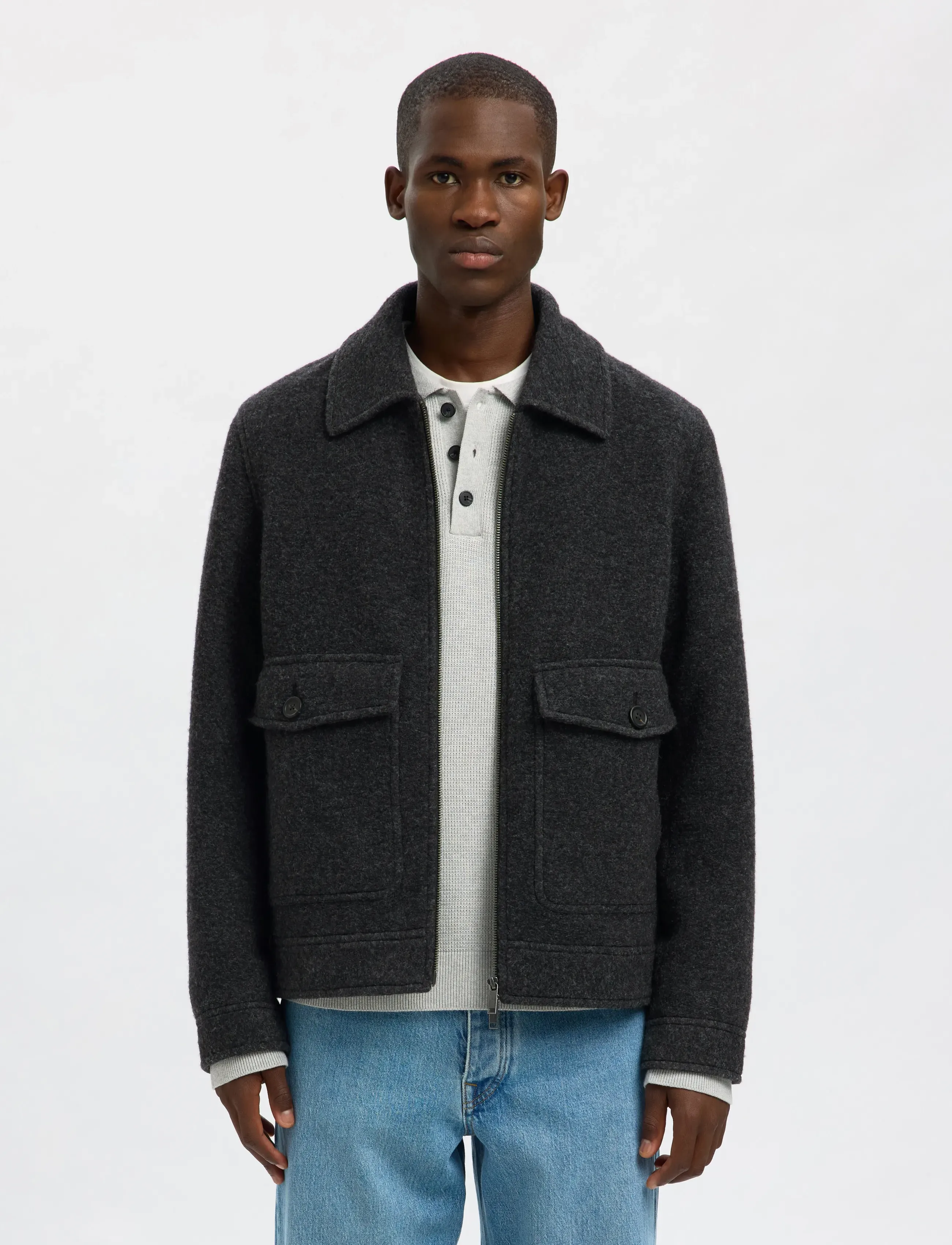 Selected Slmjakob Wool Blend Jkt Noos, Mænd, Uldblanding Jakke, Grå, Str: XXL