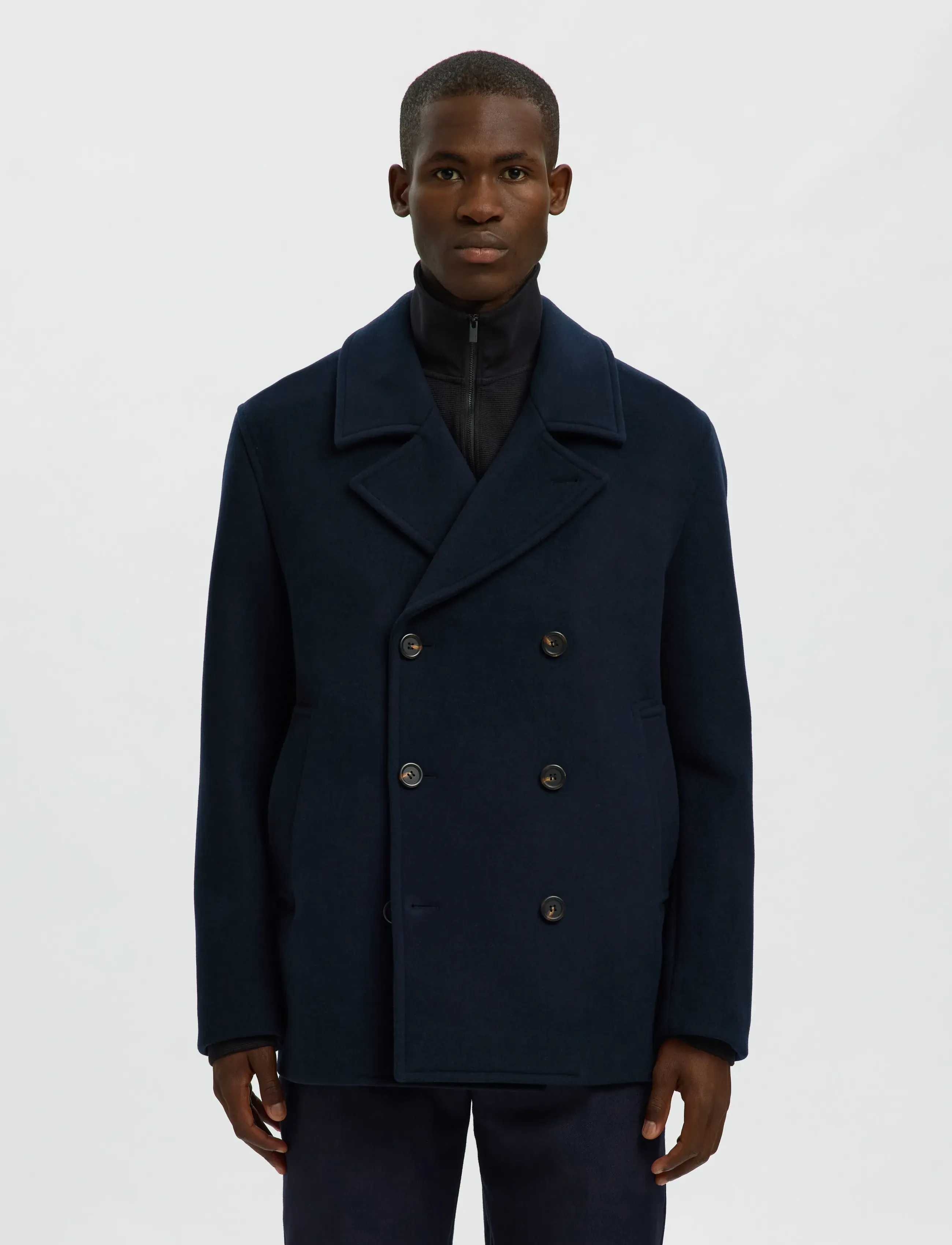 Selected Slmarchive Wool Blend Peacoat, L, Navy, Frakker > Uldfrakker, Herre