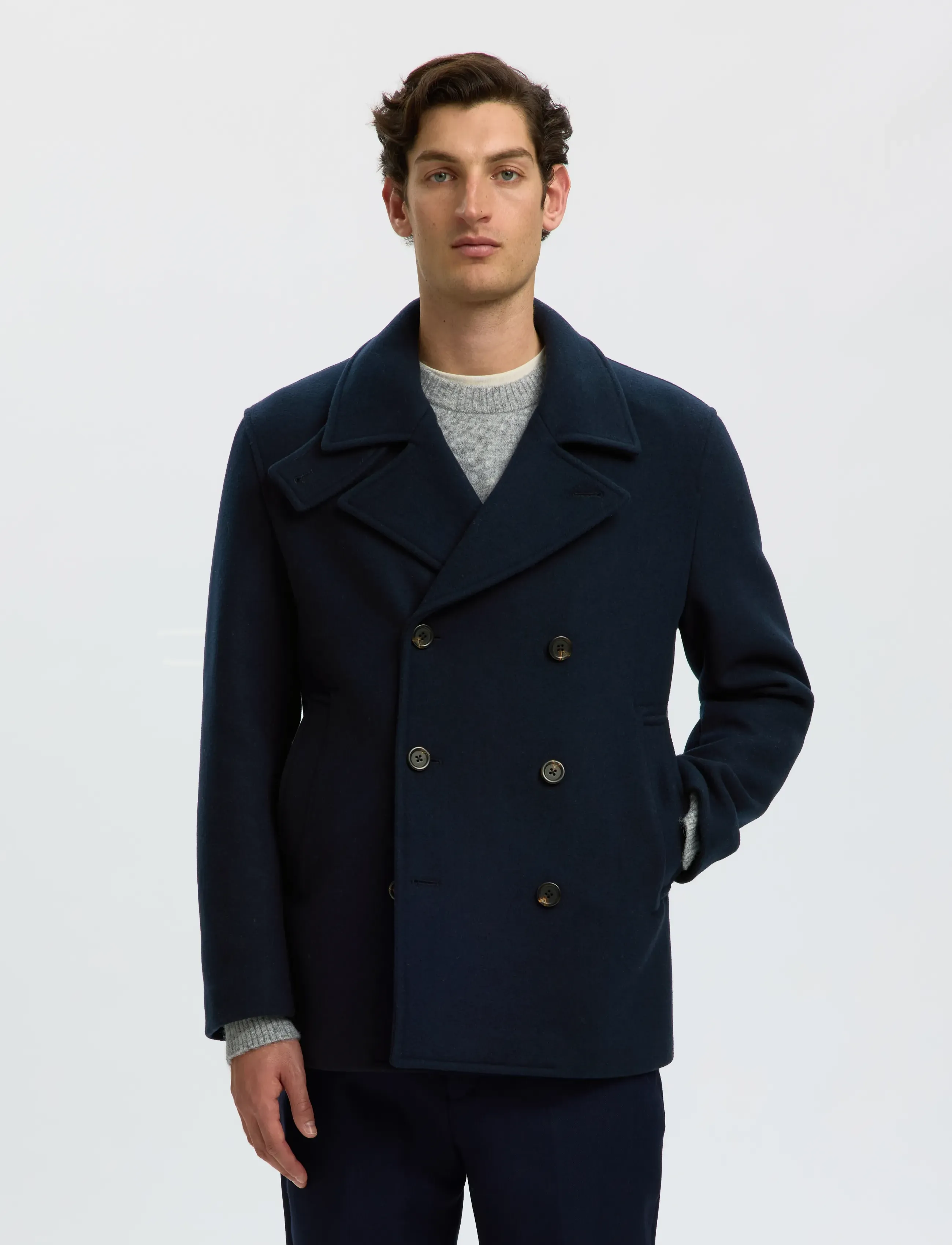 Selected SLMARCHIVE WOOL BLEND PEACOAT - Mäntel - SKY CAPTAIN / navy
