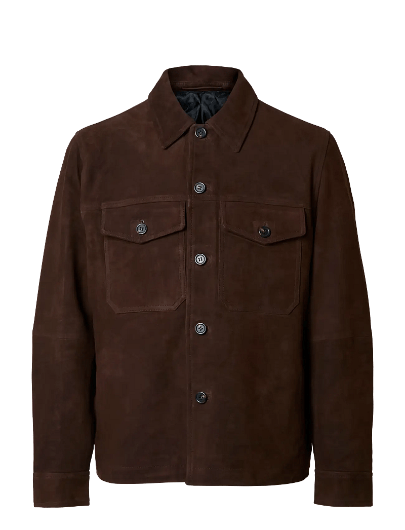 Selected - SLHTHOM SUEDE OVERSHIRT NOOS - vårjackor - demitasse - 1