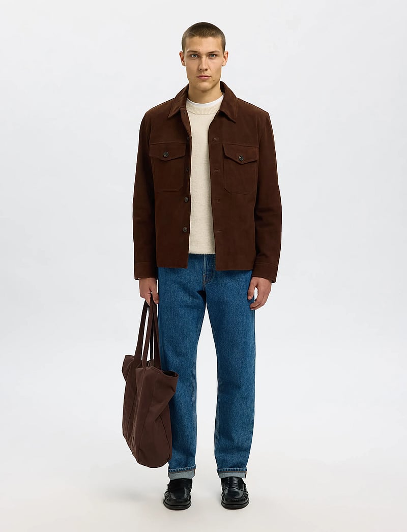 Selected - SLHTHOM SUEDE OVERSHIRT NOOS - vårjackor - demitasse - 5