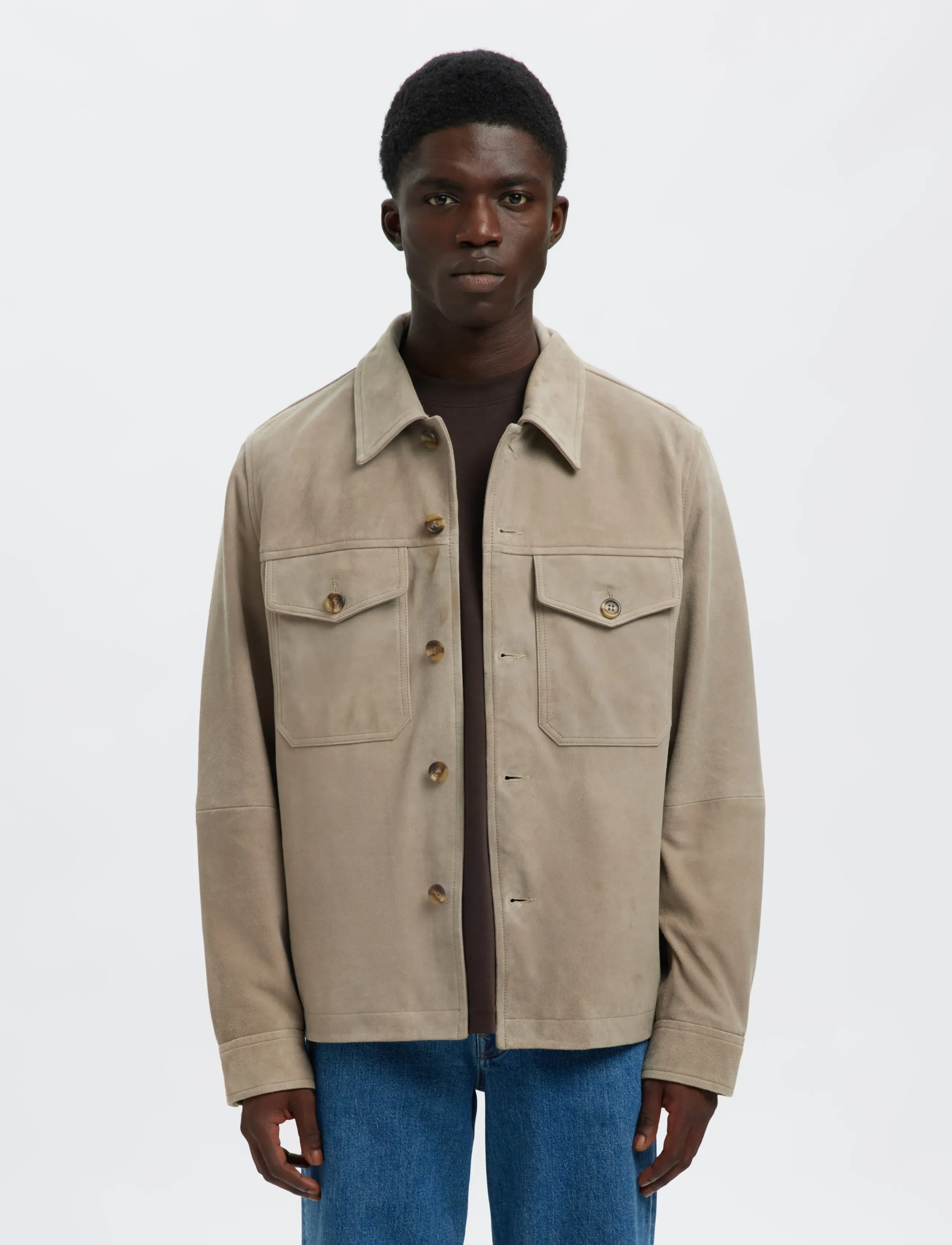 Selected SLHTHOM SUEDE OVERSHIRT NOOS - Lederjacken - DESERT TAUPE / beige