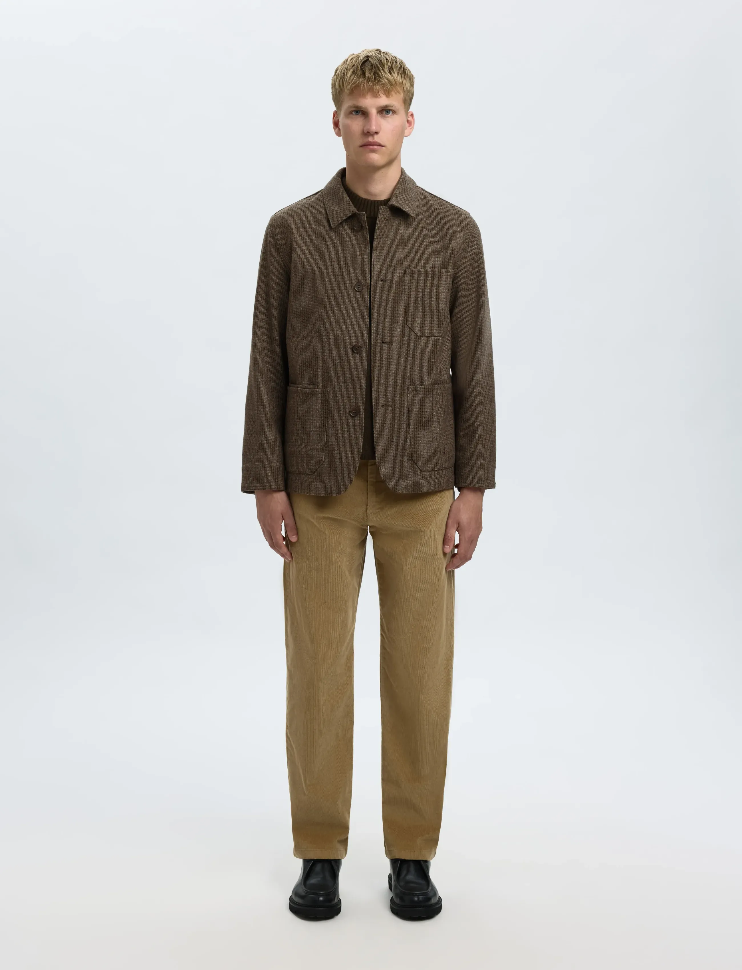 Selected - SLM-LANDON WOOL BLEND HYBRID BLAZER NOOS - einreiher - morel - 4
