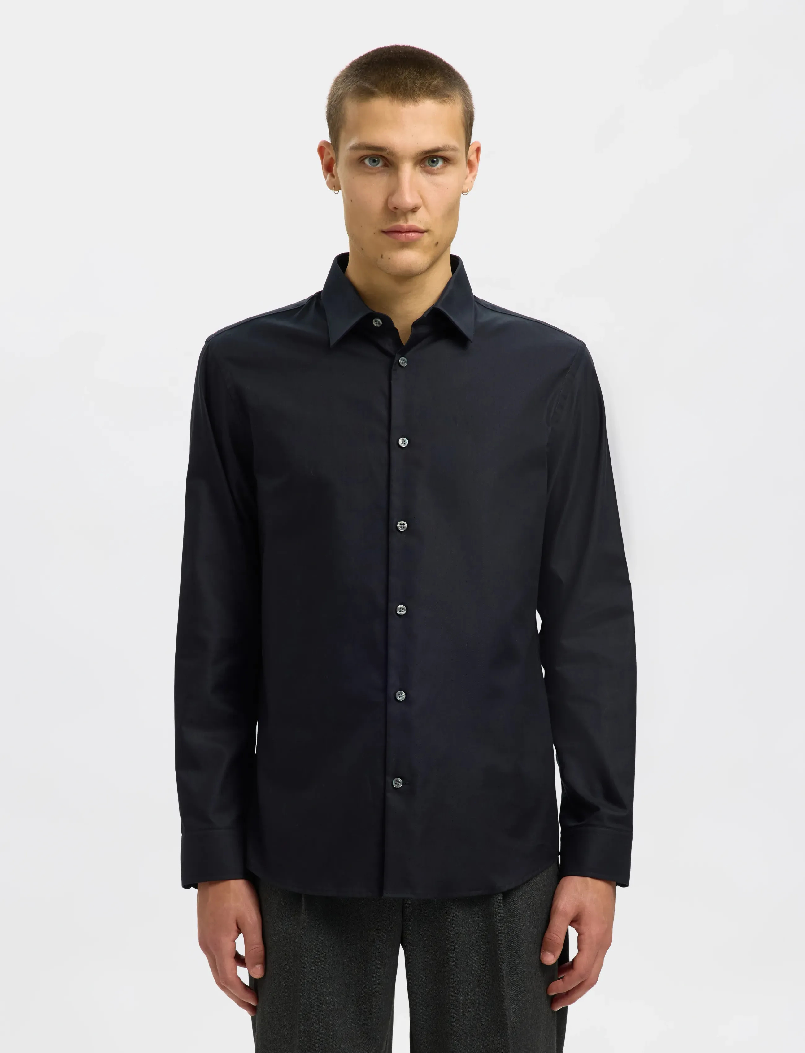 Selected SLMSLIMCLARK SHIRT LS NOOS - T-Shirts - BLACK / black