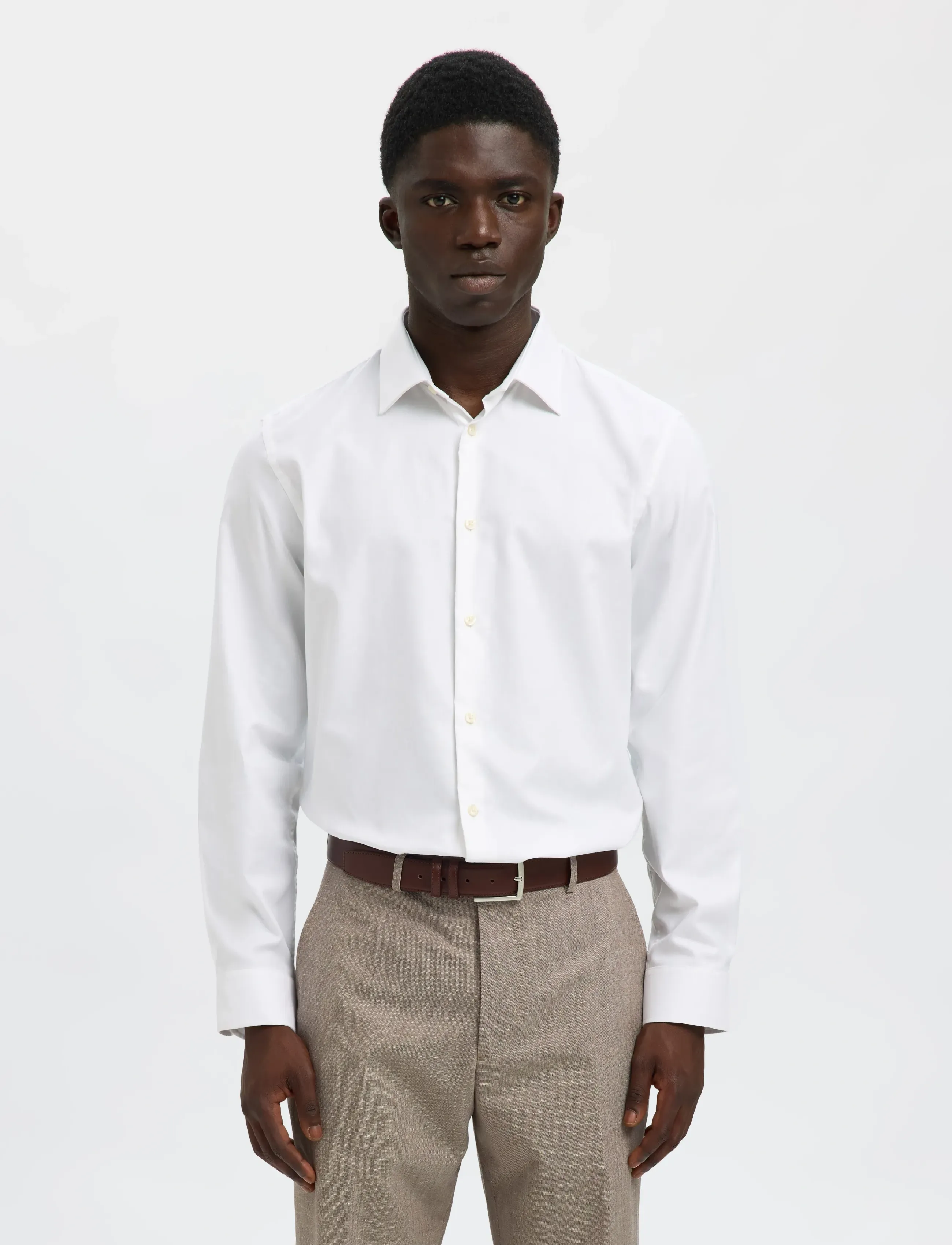 Selected SLMSLIMCLARK SHIRT LS NOOS - T-Shirts - BRIGHT WHITE / white