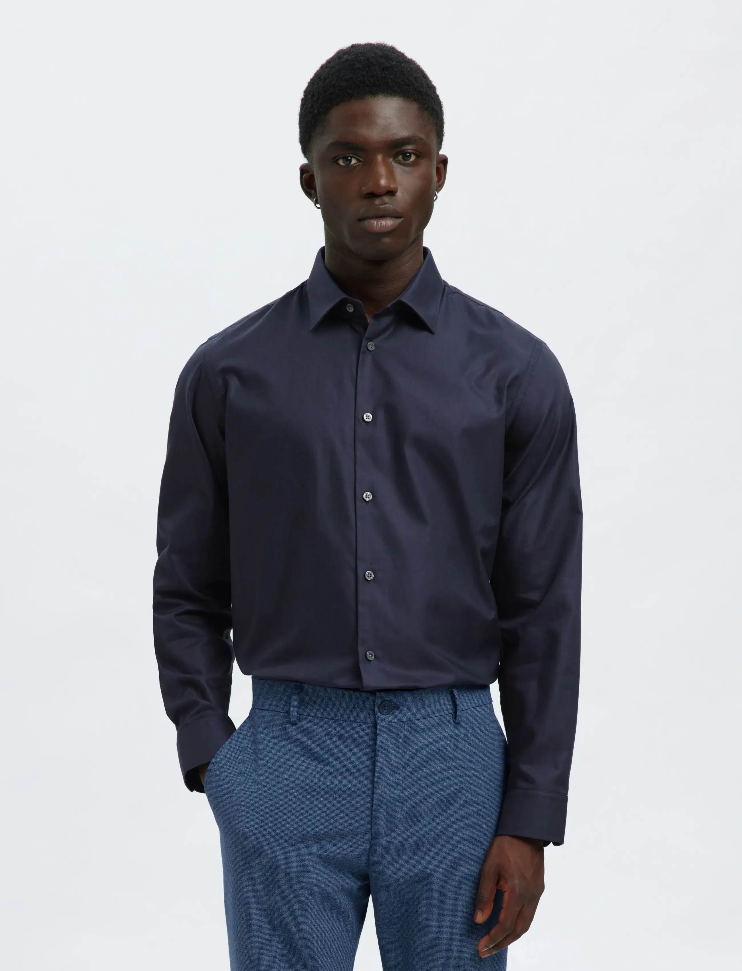 Selected SLMSLIMCLARK SHIRT LS NOOS - T-Shirts - SKY CAPTAIN / navy