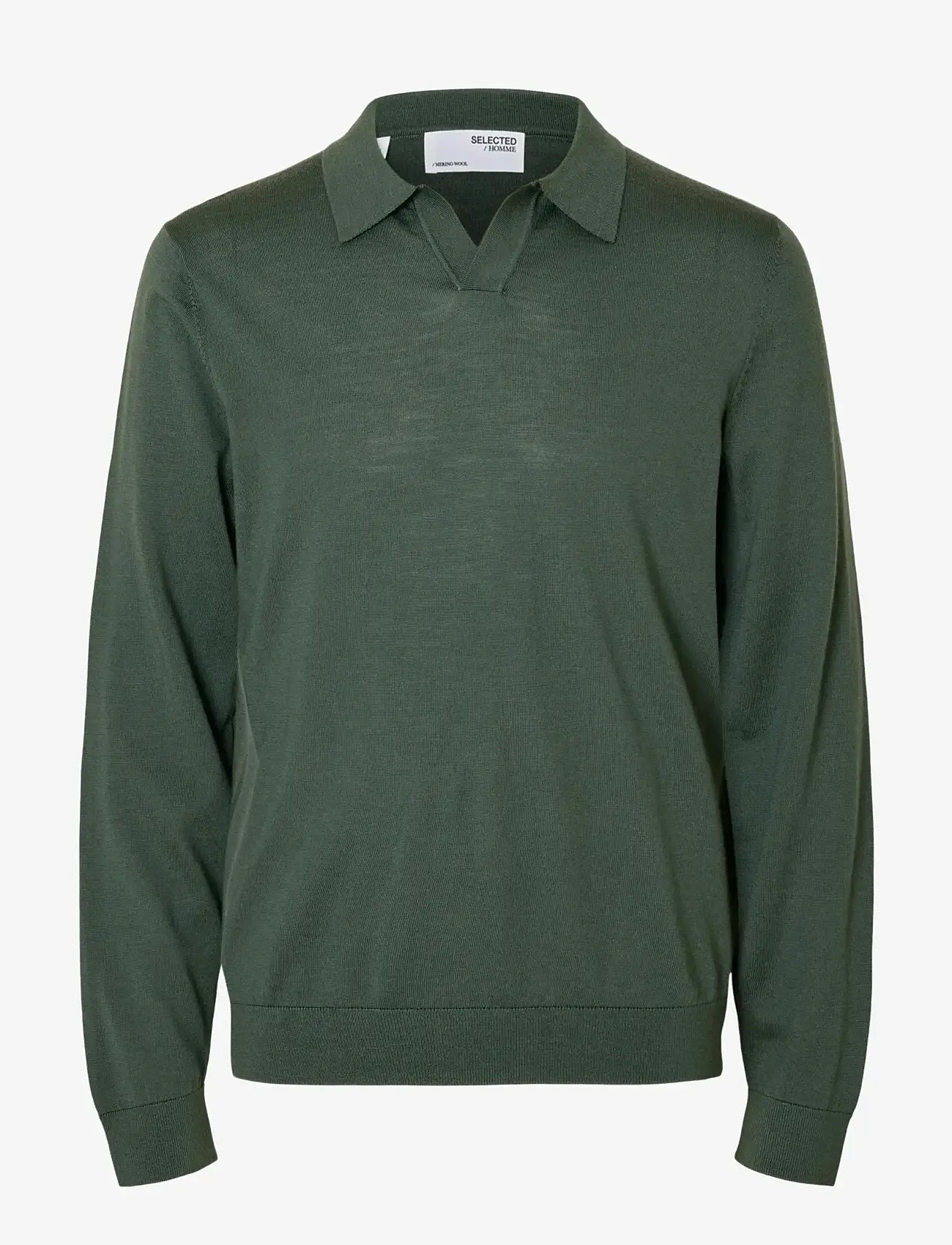 Selected - SLHTRAY LS KNIT MERINO OPEN POLO - gestrickte polohemden - deep forest - 1