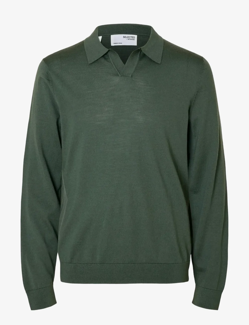 Selected - SLHTRAY LS KNIT MERINO OPEN POLO - kootud polosärgid - deep forest - 1