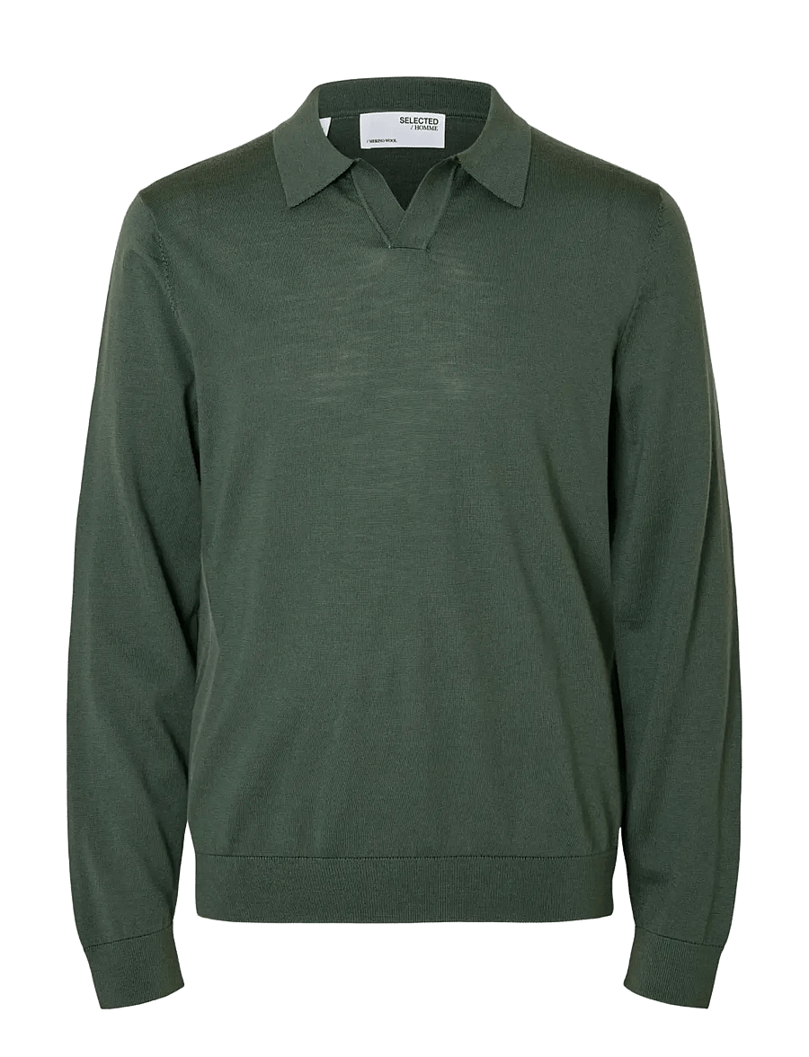 Selected - SLHTRAY LS KNIT MERINO OPEN POLO - long-sleeved knitted polos - deep forest - 1