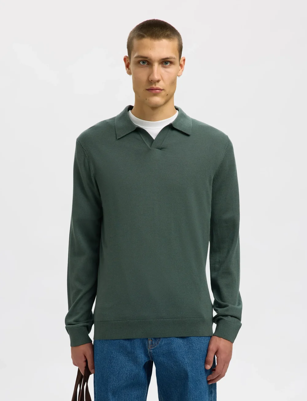 Selected - SLHTRAY LS KNIT MERINO OPEN POLO - kootud polosärgid - deep forest - 0