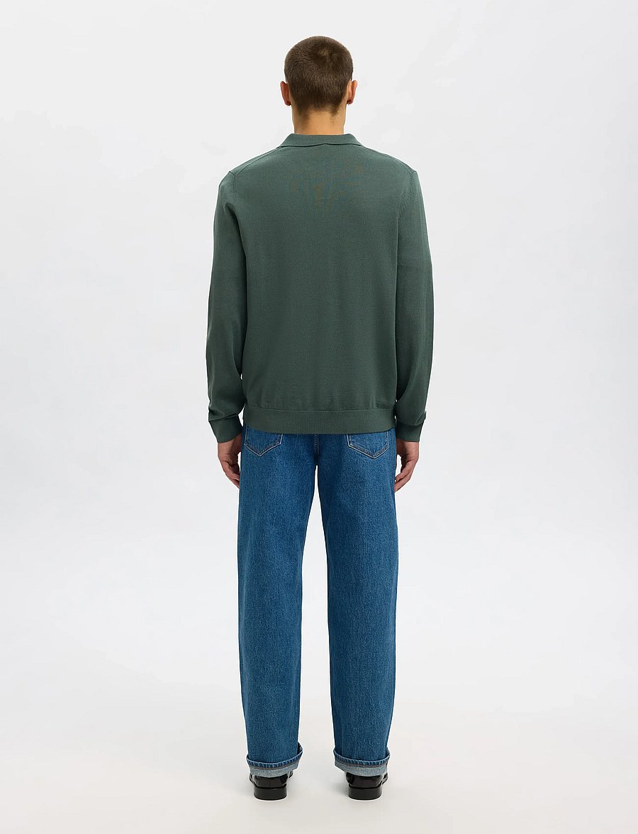 Selected - SLHTRAY LS KNIT MERINO OPEN POLO - long-sleeved knitted polos - deep forest - 2