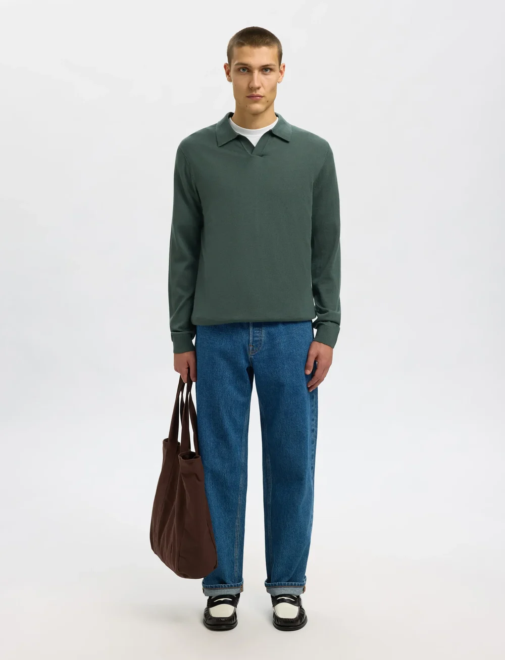 Selected - SLHTRAY LS KNIT MERINO OPEN POLO - kootud polosärgid - deep forest - 5