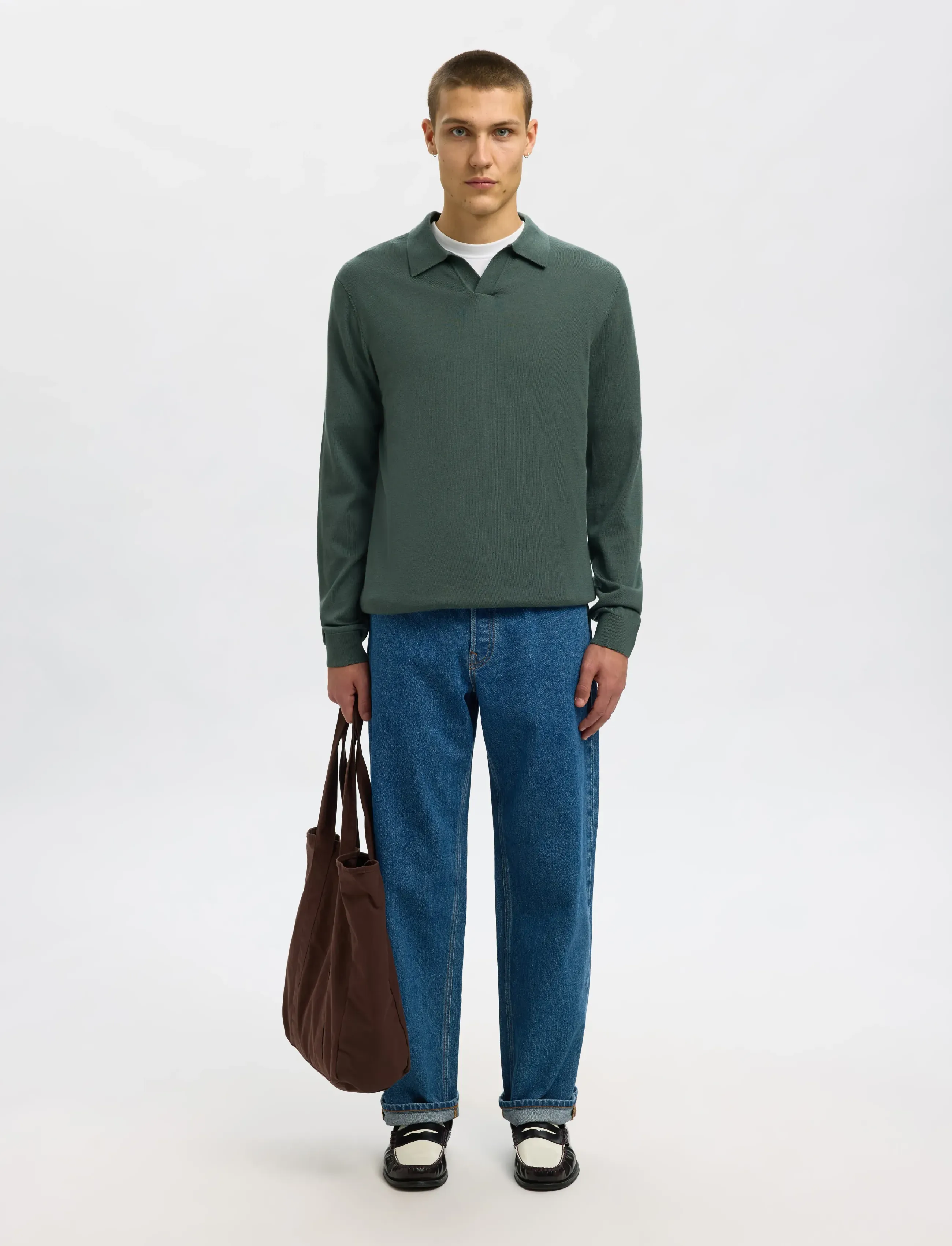 Selected - SLHTRAY LS KNIT MERINO OPEN POLO - långärmade stickade pikétröjor - deep forest - 5