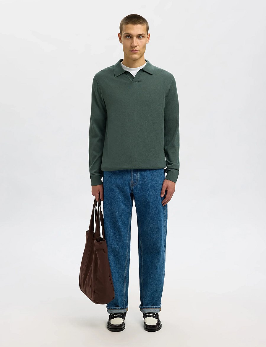 Selected - SLHTRAY LS KNIT MERINO OPEN POLO - long-sleeved knitted polos - deep forest - 5