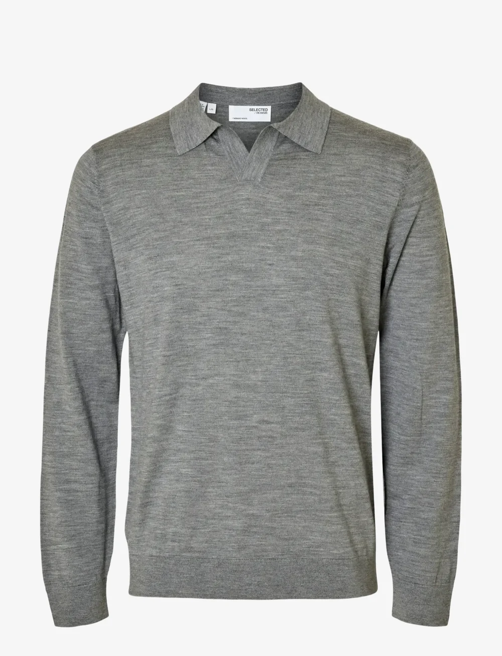Selected - SLHTRAY LS KNIT MERINO OPEN POLO - polostrik - medium grey melange - 1