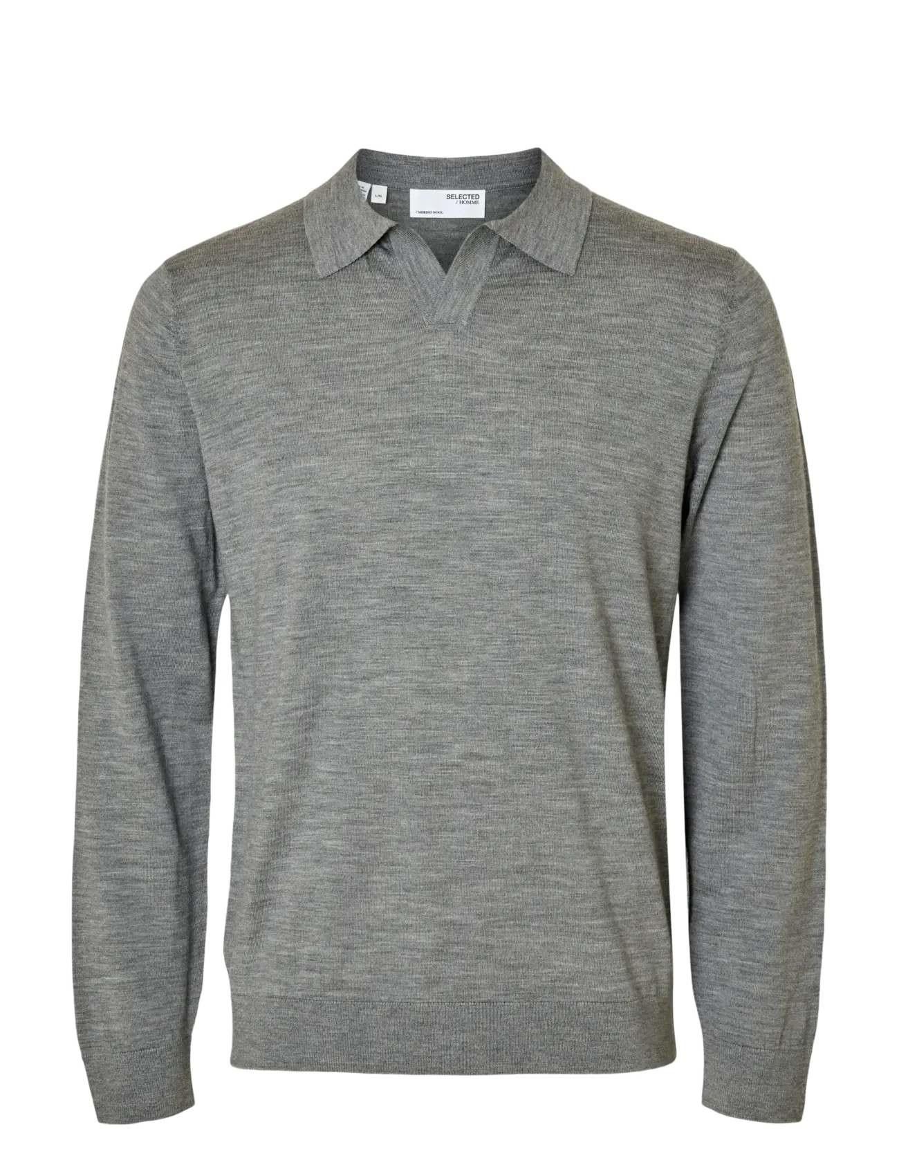 Selected SLHTRAY LS KNIT MERINO OPEN POLO - Stickade pikéer - MEDIUM GREY MELANGE / grey