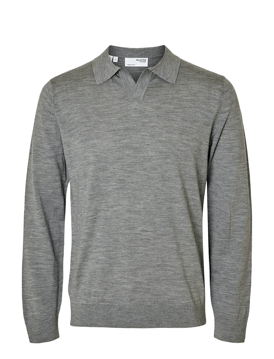 Selected - SLHTRAY LS KNIT MERINO OPEN POLO - pikkade varrukatega kootud polod - medium grey melange - 1
