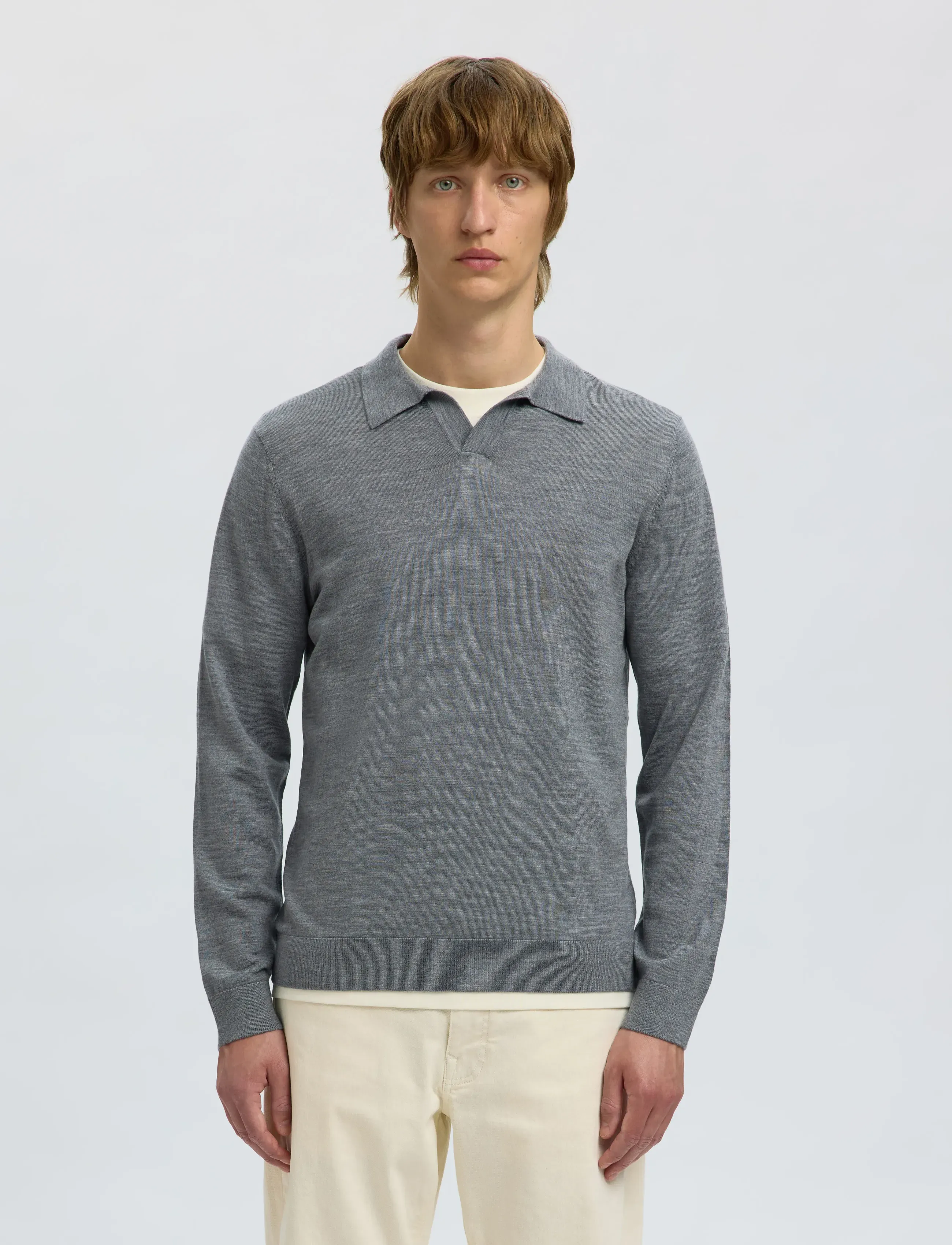 Selected SLHTRAY LS KNIT MERINO OPEN POLO - Gestrickte Polohemden - MEDIUM GREY MELANGE / grey