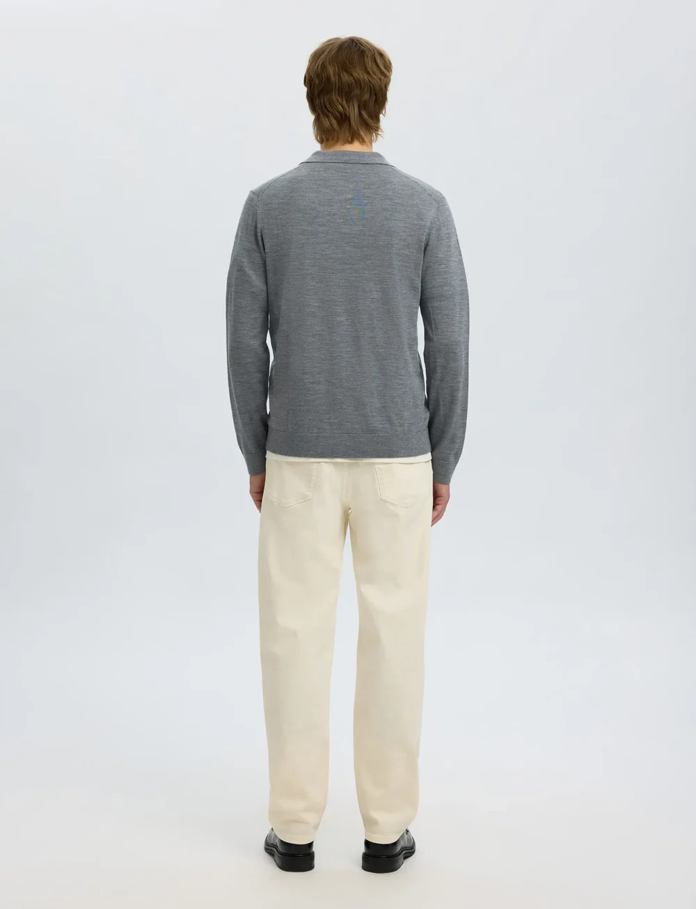Selected - SLHTRAY LS KNIT MERINO OPEN POLO - polostrik - medium grey melange - 2