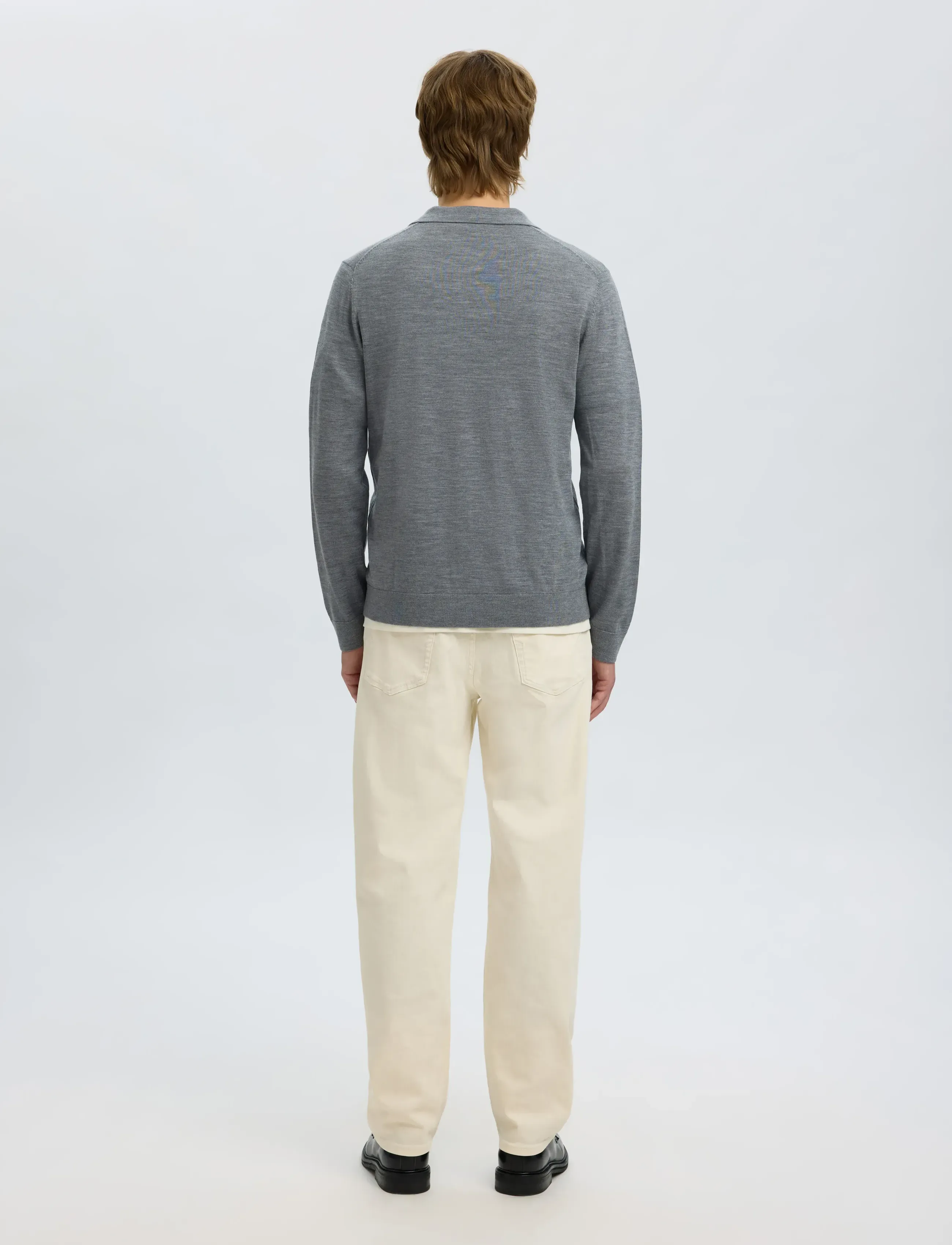 Selected - SLHTRAY LS KNIT MERINO OPEN POLO - poloer i strik med lange ærmer - medium grey melange - 2
